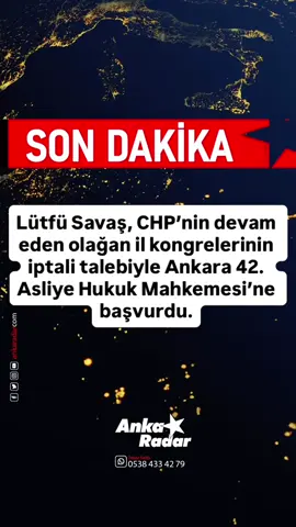 #SONDAKİKA Eski Hatay Büyükşehir Belediye Başkanı Lütfü Savaş'ın da aralarında bulunduğu önceki CHP kurultay delegeleri, CHP'nin 39. Olağan Kurultayı sürecinde yapılan il kongreleri seçimlerinin iptali için Ankara 42. Asliye Hukuk Mahkemesi'ne dilekçe verdi.
