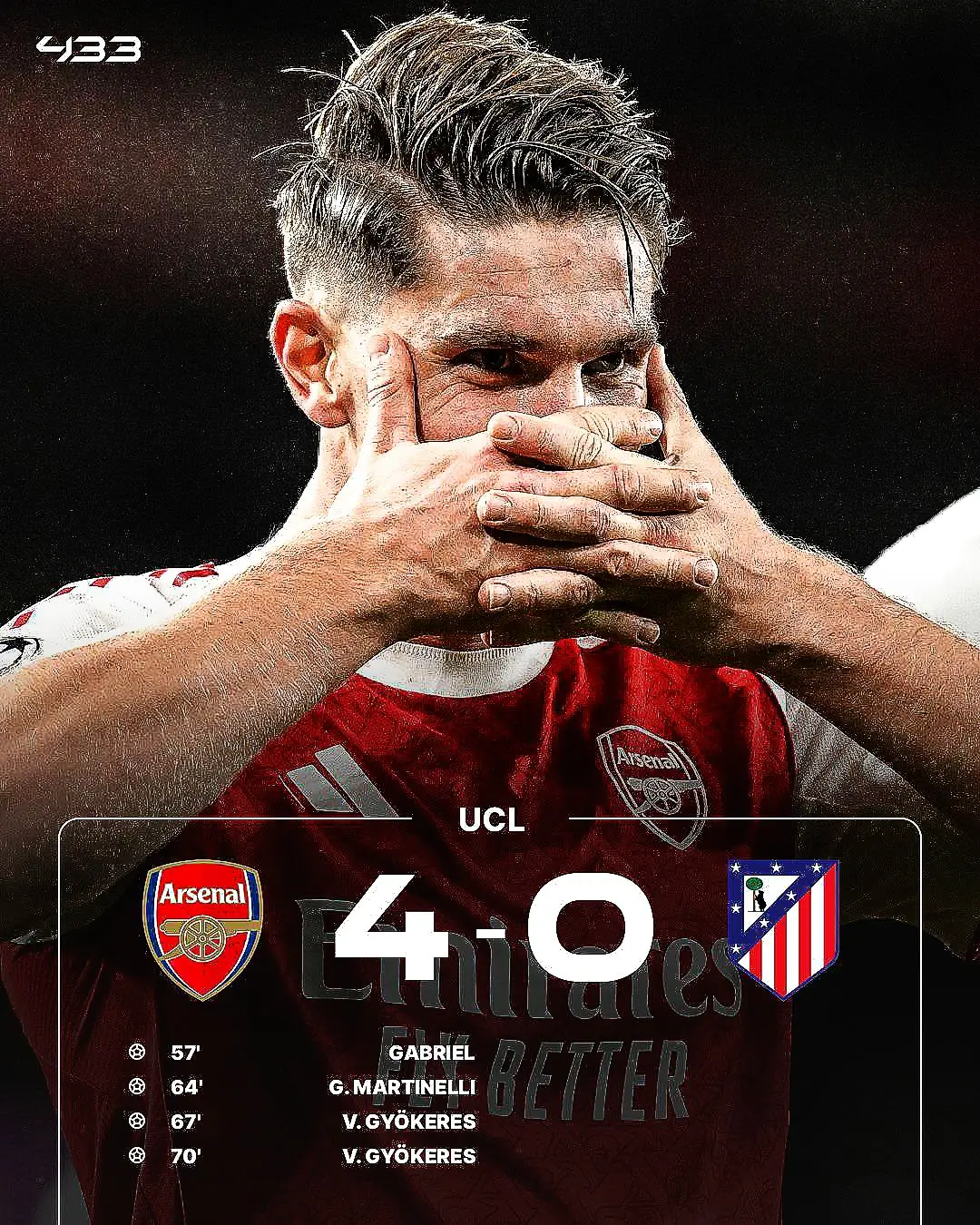 Viktor Gyökeres' performance yesterday against Atlético Madrid: 🏟 Context & Facts Arsenal delivered a 4-0 victory against Atlético Madrid in the Champions League. Gyökeres finished the night with a brace, breaking a long drought: he hadn't scored in nine games. Both of his goals were fairly 