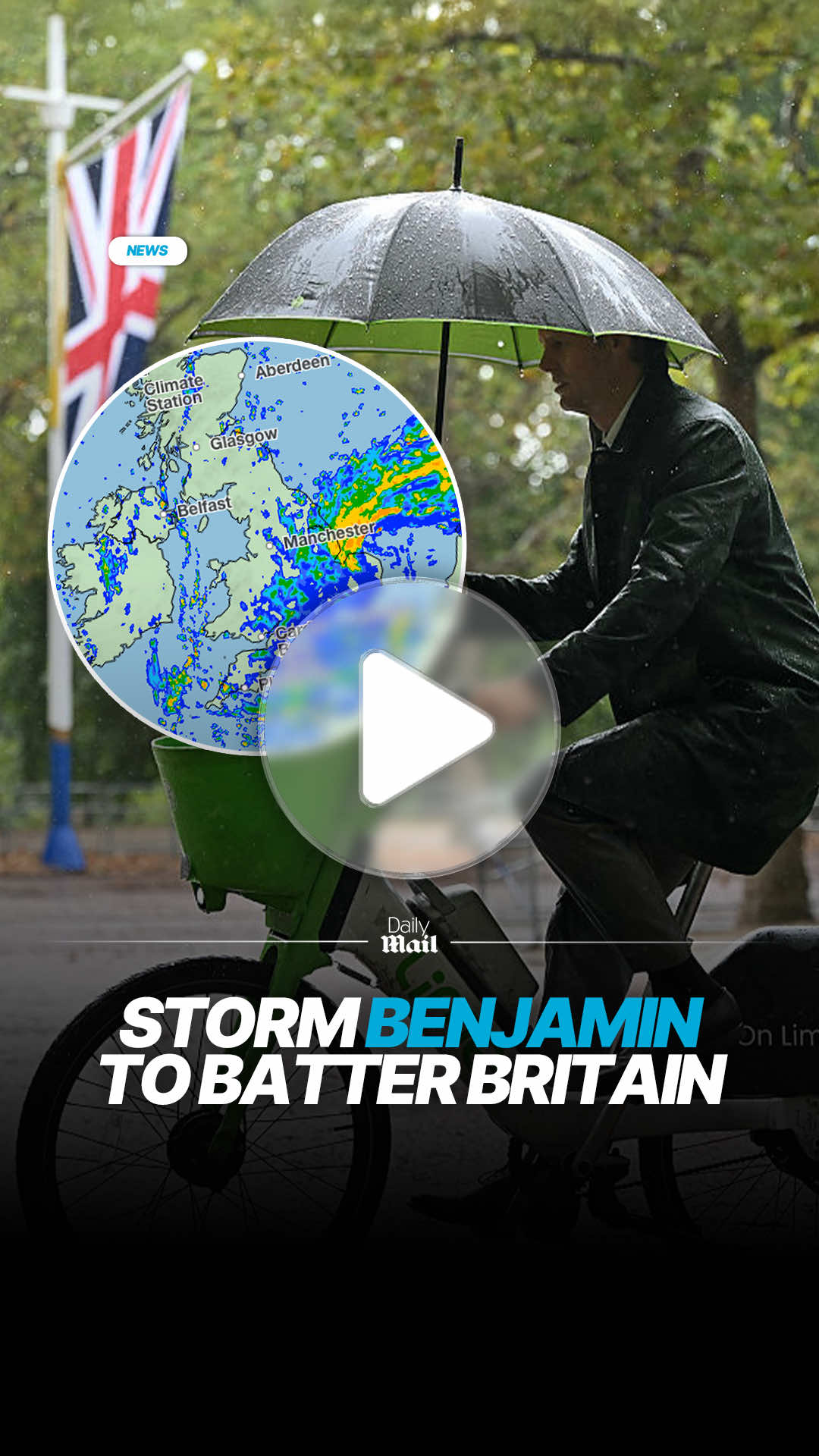 Britain will be hit by 75mph gusts and up to two inches of rain over a 21-hour period from tonight after Storm Benjamin was named. The Met Office warned the wet and windy conditions may cause travel disruption, flooding, power cuts and damage to buildings within the alert areas. #stormbenjamin #ukweather #weather #storm #metoffice 