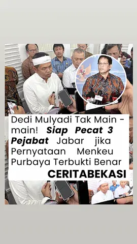 PANIK GAK TUH PENJABATNYA PASTI 😱 Dalam menanggapi pernyataan Menteri Keuangan Purbaya Yudhi Sadewa yang mengungkap adanya dana sekitar Rp 4,17 triliun milik Pemerintah Provinsi Jawa Barat mengendap di bank, Gubernur Jawa Barat Dedi Mulyadi mengambil sikap tegas. Ia menyatakan akan memeriksa secara menyeluruh pejabat di lingkungan Pemprov Jabar dan tak segan menjatuhkan sanksi berat jika terbukti ada pihak yang tidak jujur atau menutupi data keuangan daerah. Menurut Dedi, tudingan dari Menteri Keuangan tersebut merupakan hal serius yang bisa mencoreng nama baik Pemerintah Daerah, sehingga ia menekankan pentingnya keterbukaan dan integritas dari seluruh pejabat yang terlibat dalam pengelolaan keuangan. Dalam pernyataannya, Dedi Mulyadi menyebut tiga jabatan yang menjadi sorotan utama, yakni Sekretaris Daerah Provinsi Jawa Barat (Sekda), Kepala Badan Pengelola Keuangan dan Aset Daerah (BPKAD), serta Kepala Badan Pendapatan Daerah (Bapenda). Ketiga posisi ini dinilai paling bertanggung jawab dalam pelaporan dan pengelolaan keuangan daerah, terutama terkait dana kas dan deposito pemerintah. Dedi menegaskan bahwa apabila terbukti ada di antara mereka yang menyembunyikan data atau melakukan manipulasi, maka sanksi pemecatan akan diberlakukan tanpa pandang bulu. Ia juga meminta Kementerian Keuangan untuk membuka data secara transparan agar masyarakat mengetahui kebenaran atas tudingan dana yang disebut “mengendap” tersebut. #dedimulyadi #purbaya 