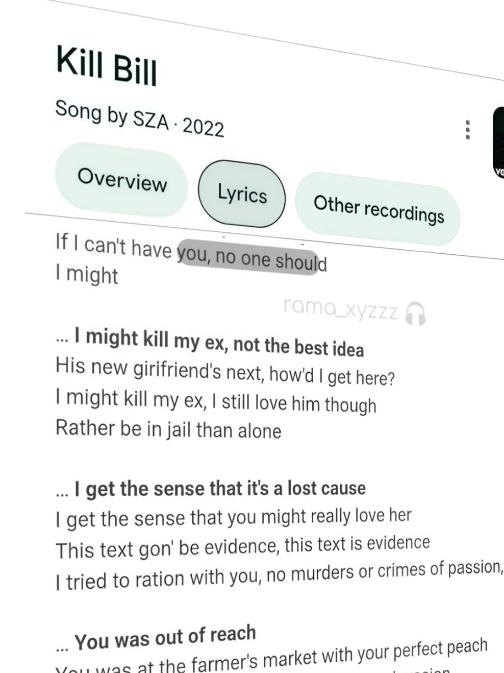 Lyric | KILL BILL - SZA 🎶 .  .  .  #lyrics #lirikgoogle #foryoupageofficiall #killbill #sza 