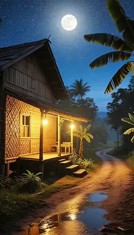 ✨Malam yang tenang di bawah sinar bulan purnama 🌕 Suara jangkrik, angin malam, dan hangatnya cahaya lampu bambu — suasana yang menenangkan jiwa 🍃 #SuasanaMalam #CinematicVibes #Estetik #relaxingvideos #pyf 