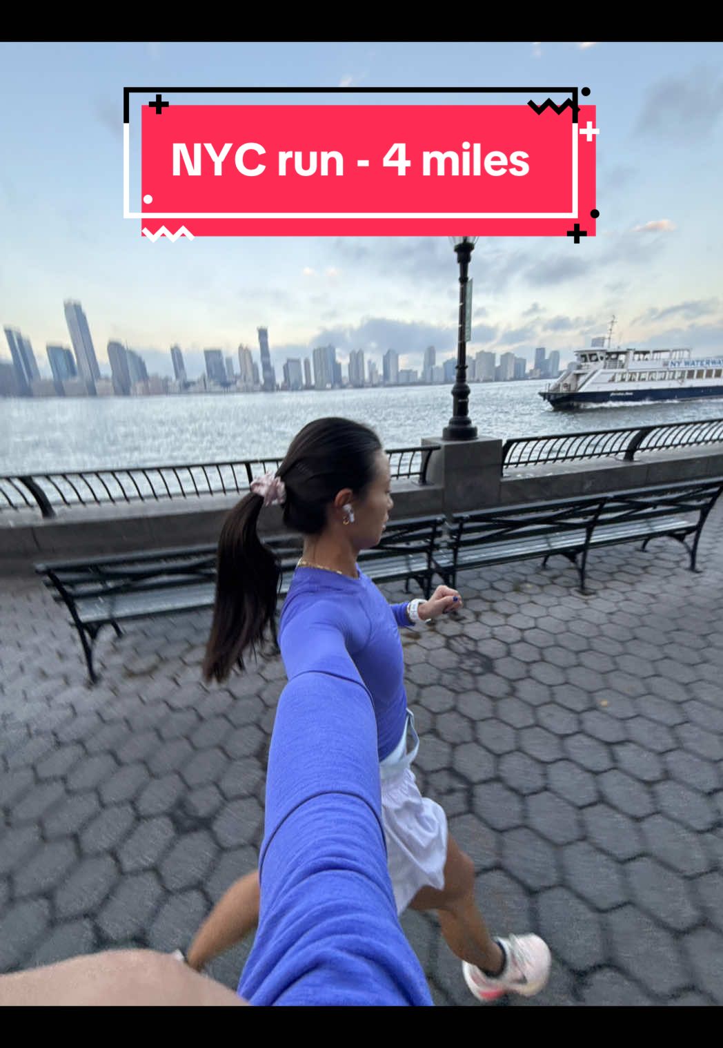 Quick trip to #nyc so had to get a run in along the west side highway!  Fit check - @FP Movement shirt, @lululemon shorts and @Nike vomero 18s #runnergirl #runtok #fyp #tourist 