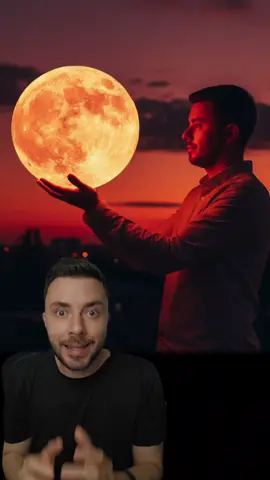 mais um prompt para você transformar sua foto em uma imagem incrível usando o nanobanana do gemini do Google gratuitamente.  Prompt 🚨  Crie uma imagem minha [foto enviada em anexo] Retrato fotorrealista cinematográfico, composição vertical, cores saturadas e vivas. eu estou ao ar livre ao pôr do sol, da cintura para cima, no terço direito do quadro, de perfil voltado para a esquerda. eu seguro uma lua cheia gigante e brilhante em ambas as mãos, as palmas apoiando sua parte inferior, dedos abertos. A lua é grande, ocupando o quadrante superior esquerdo, brilhando intensamente em um laranja dourado, com crateras e textura visíveis, irradiando luz forte. Eu visto uma camisa social bege-acinzentada clara. Sua pele e rosto são iluminados por uma luz laranja quente e profunda da lua brilhante. Fundo: céu crepuscular dramático e saturado, laranja intenso e vermelho carmesim intenso perto do horizonte, fundindo-se para cima em um roxo-violeta escuro. Baixo: Nuvens escuras, horizonte visível, silhuetas de árvores e edifícios em preto puro, com algumas pequenas luzes bokeh brilhantes. Iluminação e estilo: Tons cinematográficos de hora dourada, alta saturação, alto contraste, dramático e onírico, destaques quentes e intensos da lua, sombras profundas para efeito de silhueta, renderização fotorrealista, atmosfera poética. #prompt #inteligenciaartificial #nanobana 