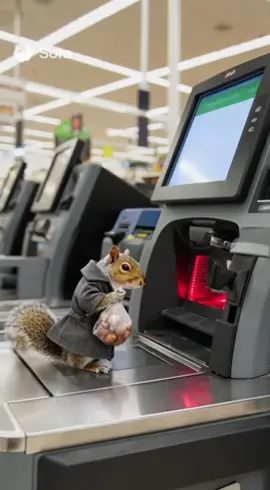 Self Checkout woes. #squirrel #funnyanimal #fyp #soraai #viral 