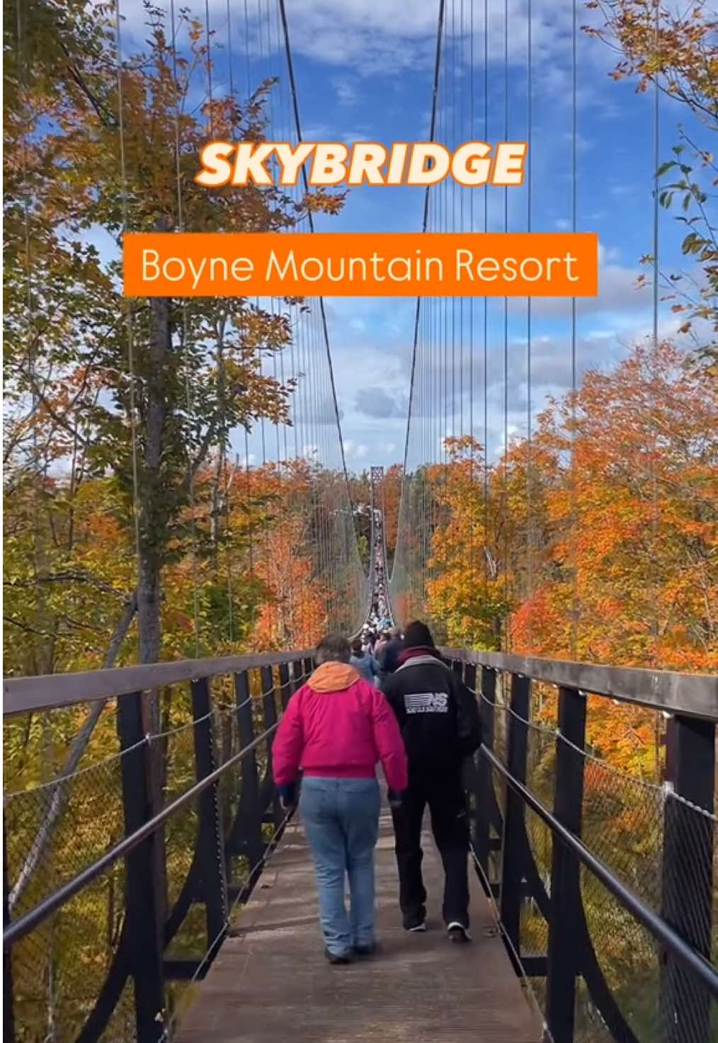 📍 SkyBridge - Boyne Mountain Resort @boynemou #skybridgeboyne 🍁  Follow @kaylyn_.m for more of Michigan! 🍂 View Michigan’s fall colors from 118 feet above Boyne valley on the WORLD’s LARGEST timber-towered suspension bridge! 🪵 Even better? The SkyBridge is open year-round, so you can get breath-taking views in every season! 🍁❄️🌷☀️ If you’re looking for a place to stay in the area, I HIGHLY recommend @blackbirchcabin 🪵🌲 #michigantravel #michiganactivities #skybridge #boynemountain     