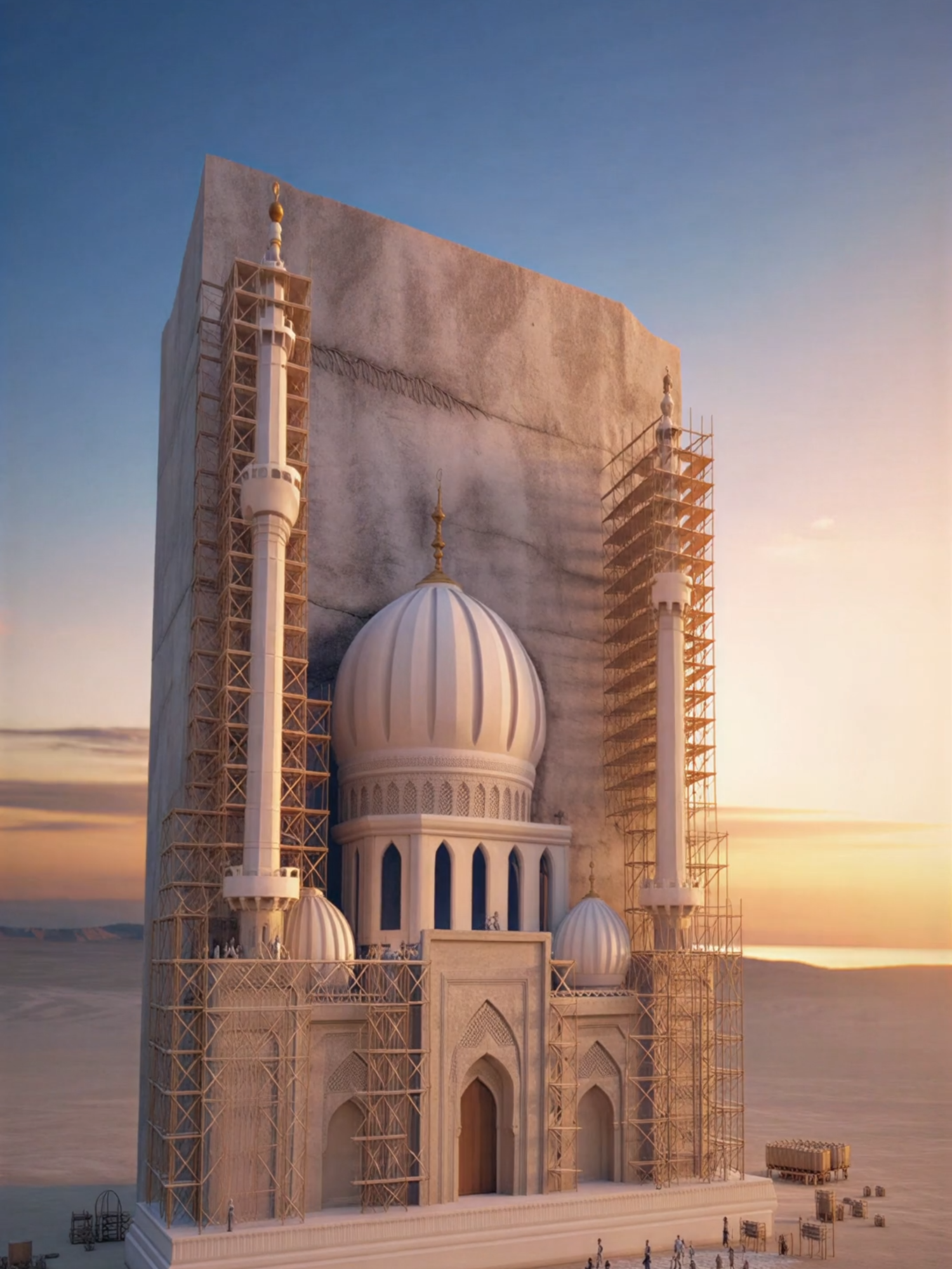 Timelapse of Miniature builders constructing a mosque out of huge marble rock. My mini team putting the marble to good use. #ai #fyp #foryoupage❤️❤️ #aianimation #aivideo #cinematic #cinematicvideo #wallpaper #cinematicvibes #fantasy #muslimtiktok #aigenerated #aiart #timelapse #miniature #mosque