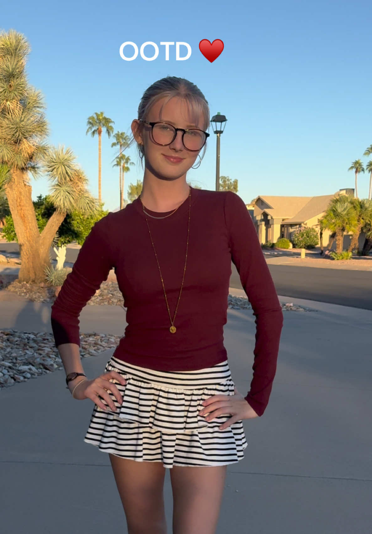 traded my maple trees for palm trees & cactus for a couple days visiting colleges. I think I like it here..☺️🌴☀️ ootd fitcheck: skirt with shorts WINDSOR | top HOLLISTER | jewelry SHEIN   #outfitinspo #fallootd #outfitoftheday #hairstyle #cutehairstyles 
