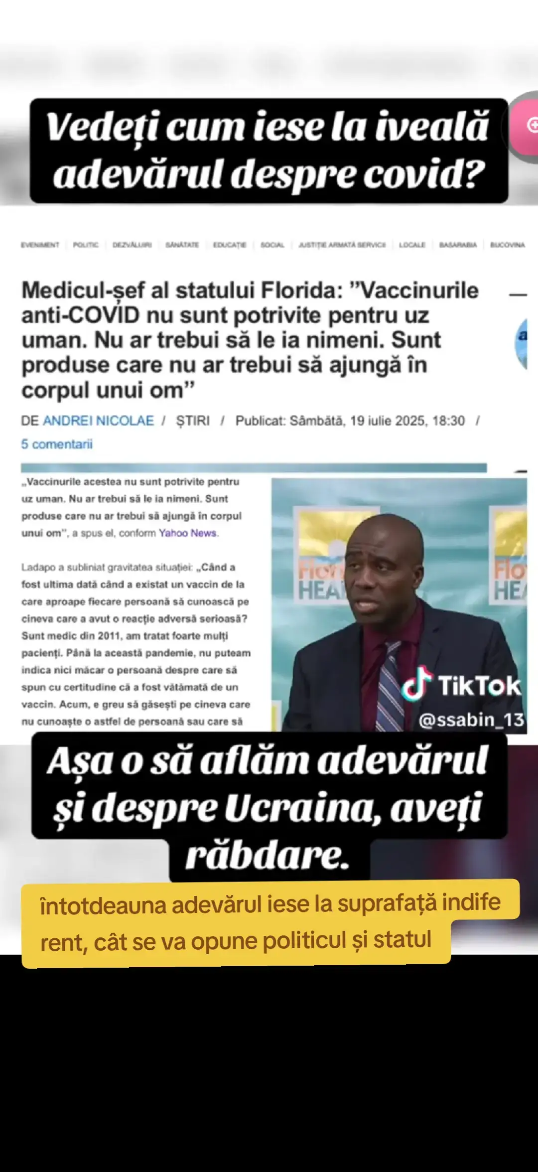 ***ACEST ADEVĂR , ESTE TARE GREU DE SUPORTAT DE MIZERABILII CARE AU JURAT CU MÂNA PE BIBLIE CĂ TOTUL ESTE OK !... ȘI NU SUNT PROBLEME CARE SĂ FIE DISCUTA TE , UITE CĂ SITUAȚIA A FOST DE CU TOTUL ALTĂ NATURĂ URMĂRILE AU FOST FOARTE GRAVE PENTRU FOARTE MULȚI OAMENI ȘI IREPARABILE CEEA CE PE VIITOR TREBUIE SĂ DEȘTEPTE OMUL ȘI SĂ NU SE MAI ÎMPINGĂ ÎN FAȚĂ LA ÎMPUNS PENTRU UN MIC O BERE ȘI DOUĂ FELII DE PÂINE SĂNĂTATEA E MAI PRESUS DECÂT AURUL....