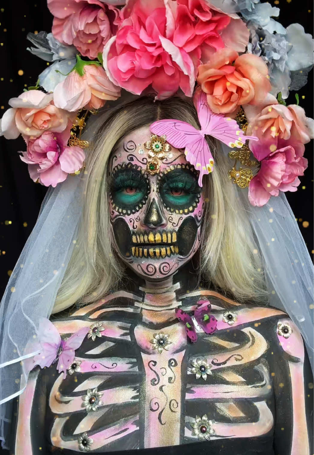 Sugar Skull 💀 🌸🌸 #sugarskullmakeup #dayofthedeadmakeup #makeuptutorial  #makeup  #bodyfxhalloweencomp2025 