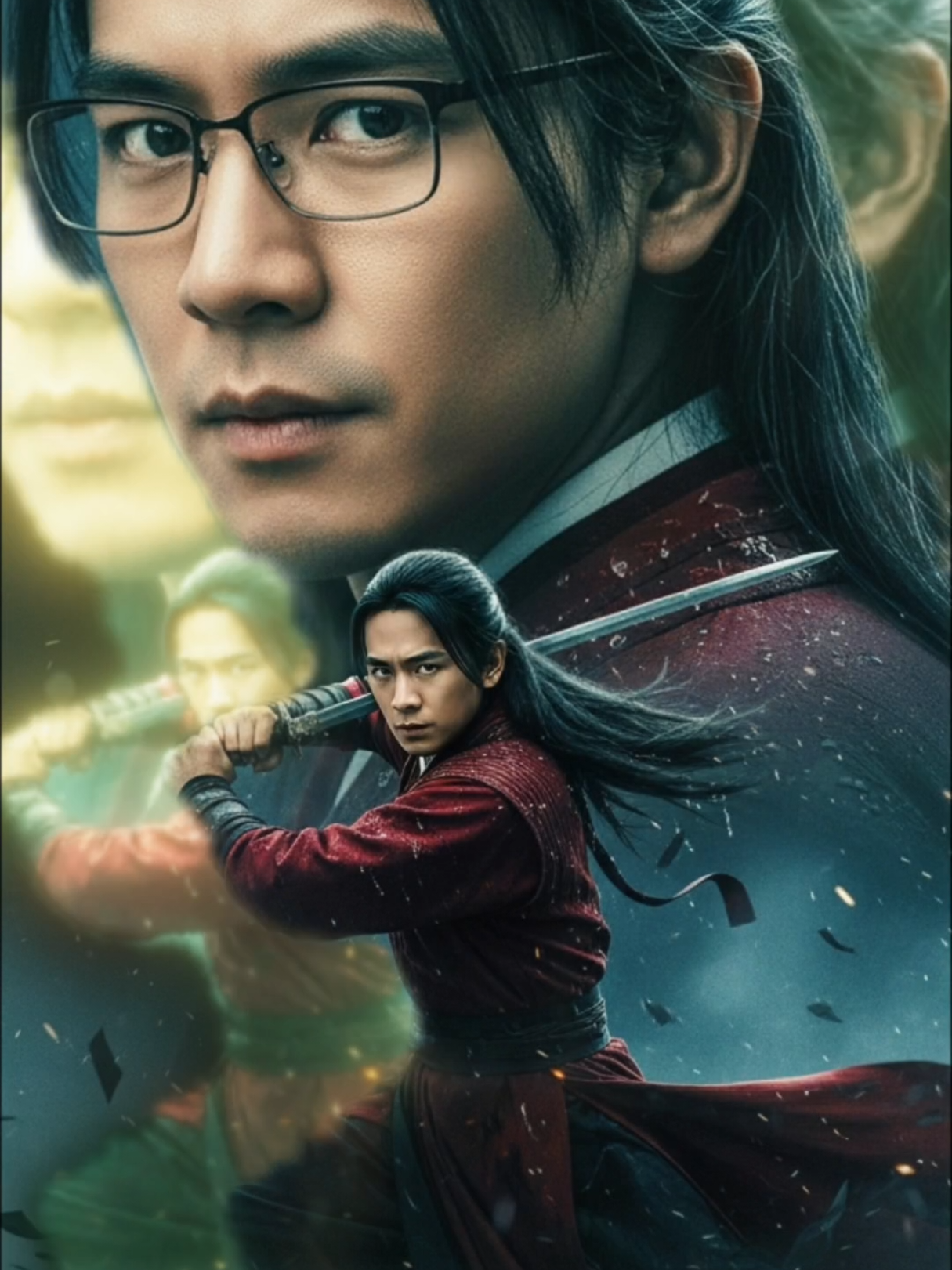 อยากเป็นพระเอกซีรีย์จีนไม่ยาก ใช้ Prompt นี้ได้เลย Prompt ใช้รูปที่อัพโหลดเป็นต้นแบบ โปสเตอร์ภาพยนตร์สไตล์จีนย้อนยุค สมจริงระดับภาพยนตร์ (photorealistic, ultra-detailed). คอมโพสิตแนวตั้ง: เบื้องหลังเป็นภาพโคลสอัพใบหน้าเยื้องขวา ของชายหนุ่มมีแสงคีย์อ่อนๆ อบอุ่นบนหน้า ให้ผิวเรียบเนียน รายละเอียดรูขุมขนเล็กน้อย ตาเป็นประกายมีแสงสะท้อน, โทนสีเย็น-มืดโดยรวม (teal / desaturated blue) แต่มี rim light ขอบผมสีเงิน. เบื้องหน้าเป็นภาพฟูลบอดี้หรือนกเต้นท่ากำลังฟัน/ชูดาบในท่วงท่าแอ็คชั่น มุมกล้องต่ำเล็กน้อยเพื่อให้รู้สึกยิ่งใหญ่ เสื้อผ้าเครื่องแต่งกายชุดฮั่นฝูจีนโบราณสีแดงดำเข้ม มีมวยผมเครื่องหัวสีทองวิจิตร ผมยาวปลิวไสว มีปรอยผมเล็กน้อย  มีผ้าชิ้นปลิวและหยดน้ำ/ฝนเล็กน้อยบนเสื้อผ้า ให้ความรู้สึกเปียกชื้นและดราม่า. ฉากหลังมีละอองฝุ่นหรือหมอกละเอียด (volumetric fog) และอนุภาคลอย, สายลมทำให้ผมและผ้าปลิวเป็นธรรมชาติ. แสงภาพยนตร์: คีย์ไลท์นุ่ม, rim light ด้านหลัง, fill light ต่ำเพื่อให้เงาลึก รายละเอียดผ้า โลหะ และผิวใบหน้าให้คมชัด. สีและโทน: contrast สูงเล็กน้อย, cinematic teal & orange grade (เย็นเป็นหลัก), รายละเอียดเท็กซ์เจอร์สูง, ความละเอียด 8K, depth-of-field เหมาะสม (โคลสอัพคมชัด, ฉากหลังเบลอ). ให้ความรู้สึกเข้มขรึม ลึกลับ และกล้าหาญ. #แต่งรูปด้วยAi #ซีรี่ย์จีน 