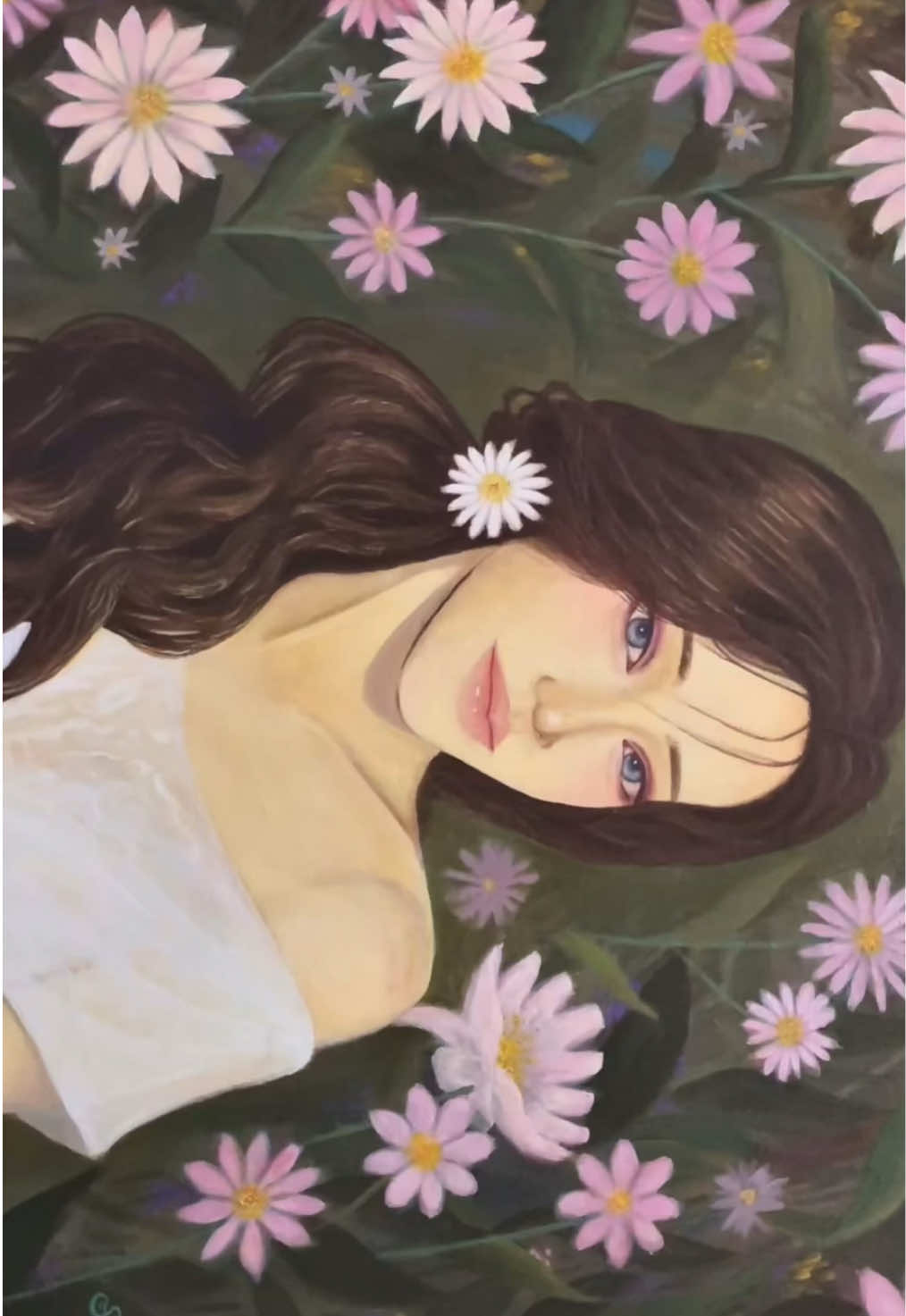 -Late Bloomer- She grows in the wild garden, where the air is laced with jasmine and the night hums through the leaves. Her stillness shelters a quiet bloom of fire— a strength that never begs to be seen. Fragile, perhaps, like a twig in the breeze, yet unbreakable in her grace. Her tired eyes hold the serenity of moonlight— tempered by storms and veiled in mist, yet still casting a gentle glow on all it touches, bright enough to teach the flowers how to dream. She no longer pleads for the sun to find her; hunched low, curled within herself, she endures everything without blooming. Among whispering petals, even beneath the taller trees, she begins to open— to the rhythm of her own roots, to the hush of her own heartbeat, in her own season, in her own time. Her blooming is neither loud nor sudden; it unfolds like a paeonia— slow, pure, unwavering. For she knows now — to bloom late is not to bloom less. It is to bloom true.🌸 #acrylicpainting #newbieartist