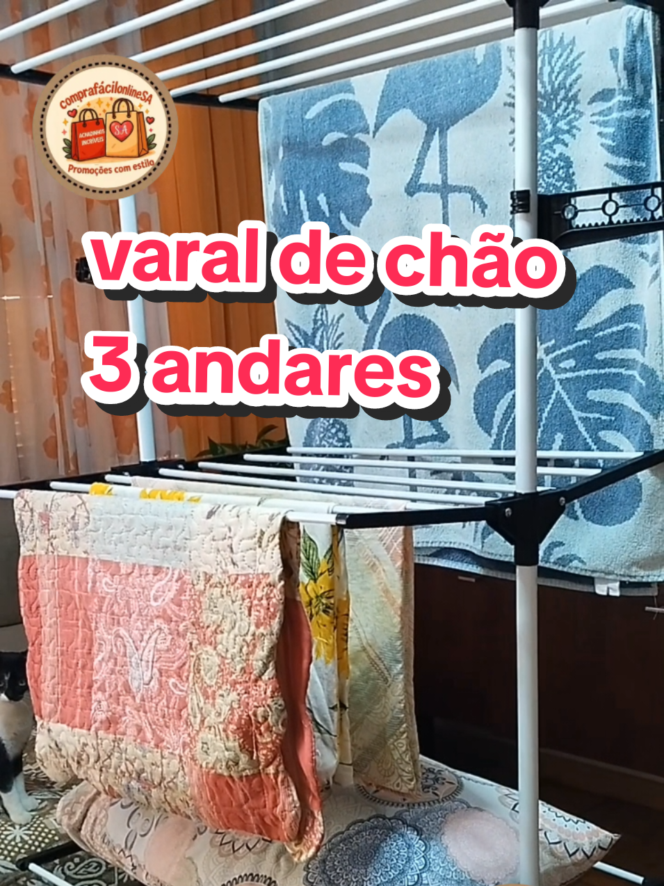 #Varal de chão 3 andares com rodinhas desmontável #varal3andares #tiktokshop 