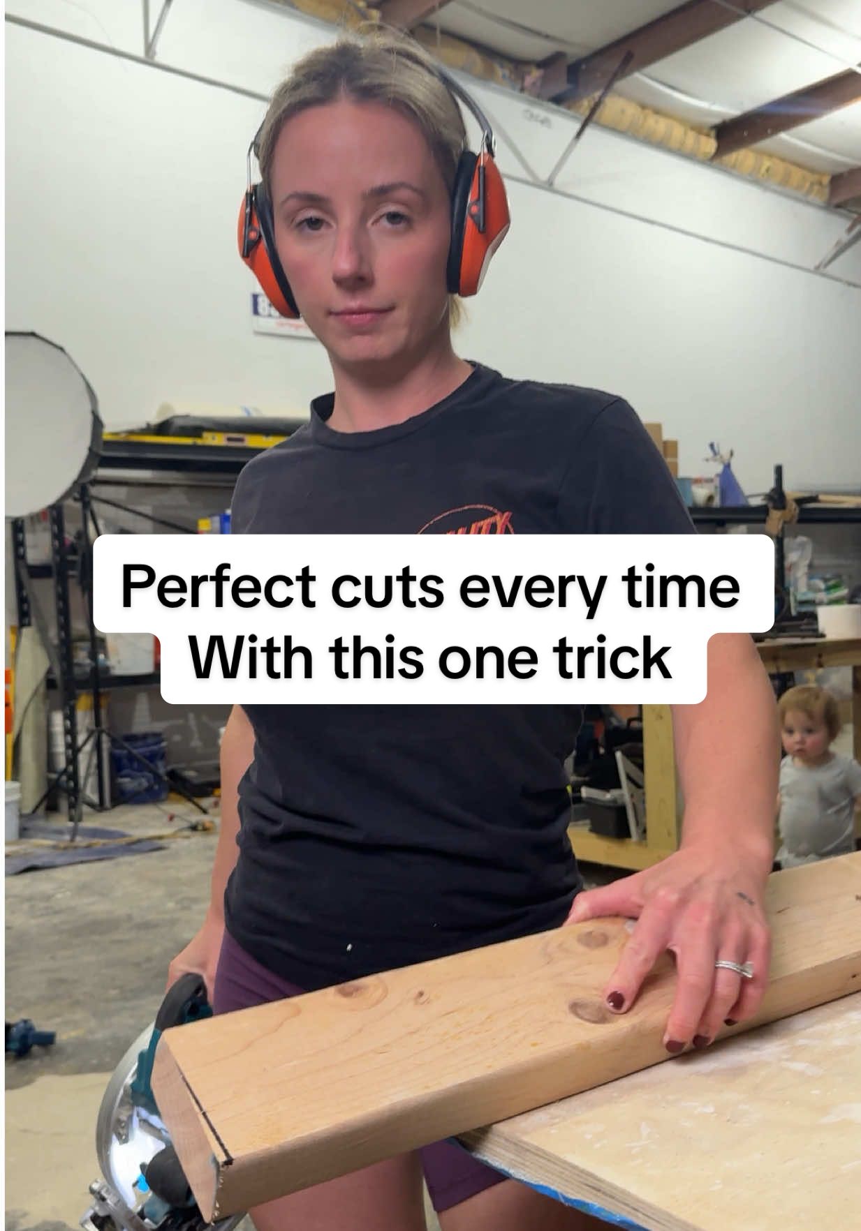 Perfect straight cuts every time - I’m not a circular saw pro but when we are framing out showers this little trick helps me every, time give it a shot! What’s your fav trick for getting straight cuts? - Saw: @makitatools 36v LXT 7 1/4”  Blade: @oxtoolsusa 7 1/4” Lightening Framing blade #DIY #construction #tools #howto 