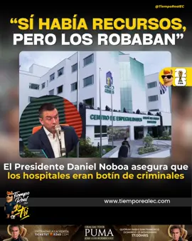 🚨.#ATENCIÓN || “LOS HOSPITALES ERAN BOTINES DEL CRIMEN ORGANIZADO”  🩺 El Presidente Daniel Noboa @DanielNoboaOk habló de los retos que enfrenta el sistema de salud pública y la estrategia del Gobierno para corregirlos. 🔍 “Nos ha tocado tomar decisiones muy duras en el Comité de Salud, en el cual está la vicepresidenta”, afirmó. Agregó que ya están trabajando en “un plan de entrega de medicinas eficientes, de manejos de inventario y de sistemas”. ⚠️ El presidente advirtió que antes los hospitales eran “botines” y que hoy se enfrentan “a una lucha inclusive con el crimen organizado en muchos hospitales”. 💡 Sobre la solución, Noboa explicó que se trata de “recursos que ya los estamos dando”. En este marco, mencionó la implementación del sistema Health Bird en el Instituto Ecuatoriano de Seguridad Social (IESS) y en el Ministerio de Salud Pública (MSP), con el fin de asignar citas, manejar inventarios de forma eficiente y asegurar que “se pueda tener medicinas siempre de primer nivel para todos los ecuatorianos”. 🚨 “Porque no es que no hayan habido necesariamente los recursos —se los han robado”, denunció el mandatario, apuntando a la corrupción como factor central del desabastecimiento y la crisis sanitaria. ✅ #TiempoRealEc #VivimosHistorias #IESS #Hospitales 