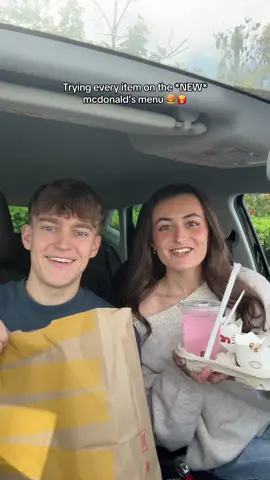 Trying every item on the new mcdonald’s menu 🍔🍟 #couple #ellaandbenn #food #mcdonalds 