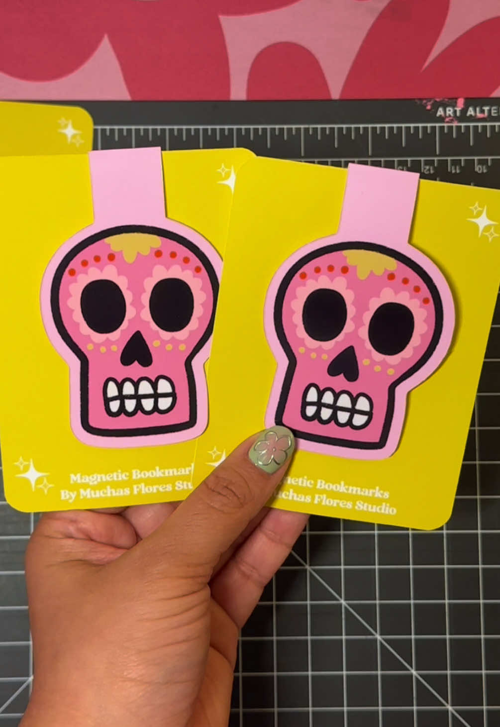 9 days until the Día de los Muertos Desfile & Festival💀🌹 hosted by the Mexican American Cultural Center November 1st from 11am-9pm in Downtown El Paso 💕  Here’s a little behind the scenes of some the items I am working on for this special event including these new Sugar Skull magnetic bookmarks.📚 All designed and made by me! Save the date and hope to see you there. • • #díadelosmuertos #downtownelpaso #macc #stationery #bookmarks #DIY #eptx