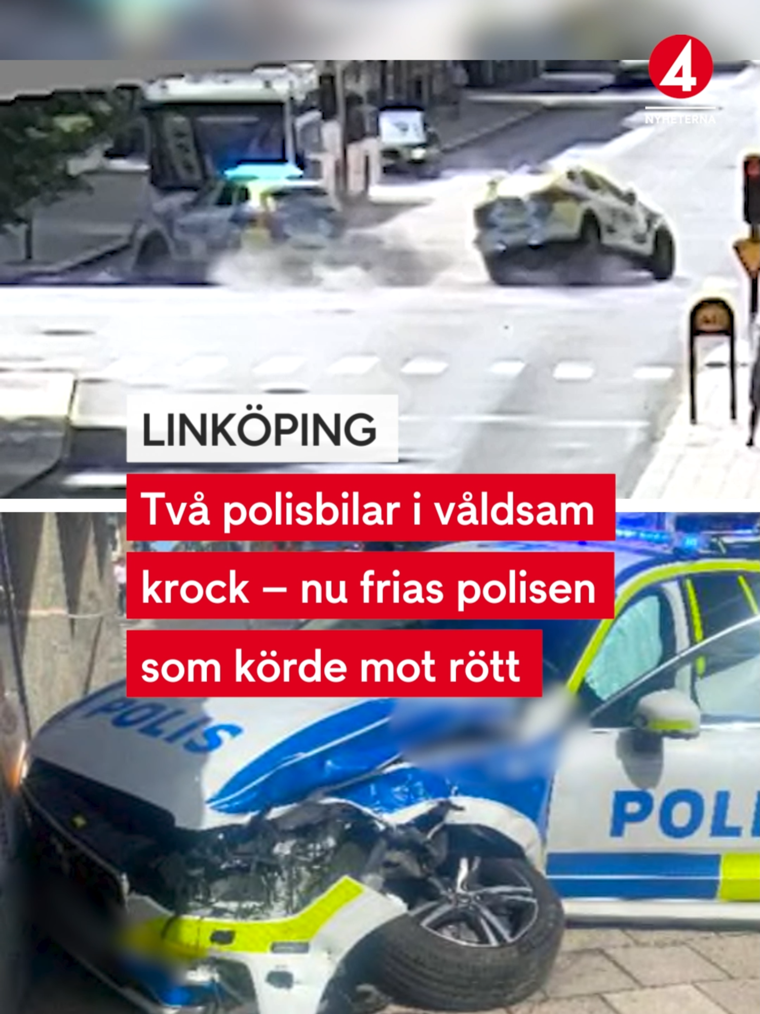 Åklagaren beslutade att väcka åtal mot den polisman som körde mot rött, misstänkt för vårdslöshet i trafik och vållande till kroppsskada – men nu frias han.  Läs mer på tv4.se. #tv4 #tv4nyheterna #fyp #nyheter #linköping #polis
