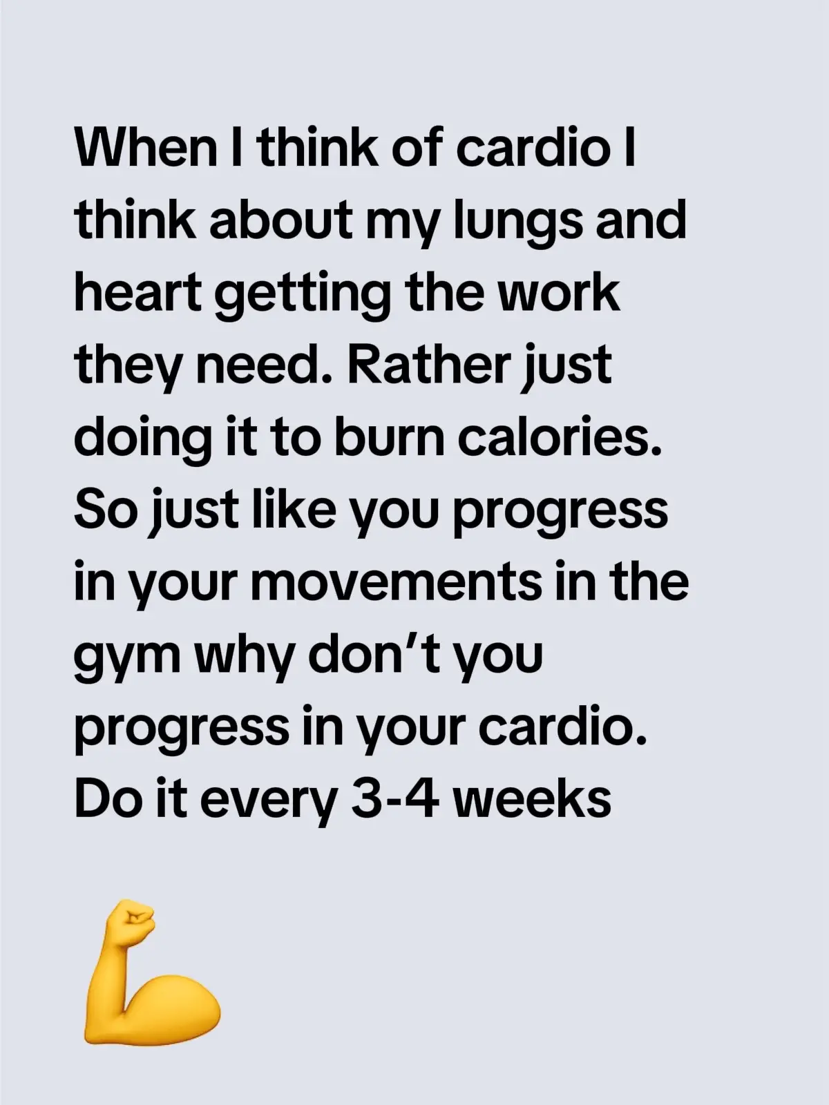 I used to think cardio= burn more calories and yes that’s what’s happening but have you ever thought of what your lungs 🫁 and heart ❤️ are doing?  I want them to get challenged too so they don’t work as hard during everyday tasks. So it’s important to progress your cardio every 3-4 weeks. If that’s changing the time, changing the type of cardio, changing frequency, these things matter. Just like you progress in increasing load for a movement or changing the movement pattern every 3-4 weeks. Why because you want to constantly disrupt homeostasis. Creating a positive stress on the body. . #fitnesstips #trainingtips 