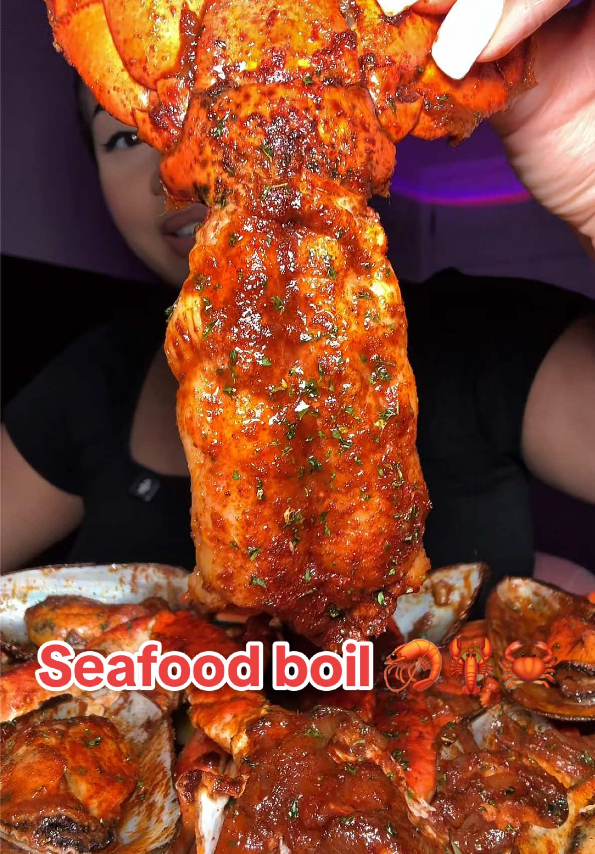 Seafood boil mukbang with lobster tails, mussels, crab legs, egg, and potatoes!🦀🦞🦐 #seafood #seafoodboil #seafoodboilmukbang #seafoodlover 