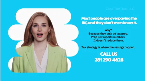 Most people are overpaying the IRS, and they don't even know it. Call 281 290 4628 now! #taxstrategy #irshelp #irs #federaltax #money #zerotaxdue #financialfreedom