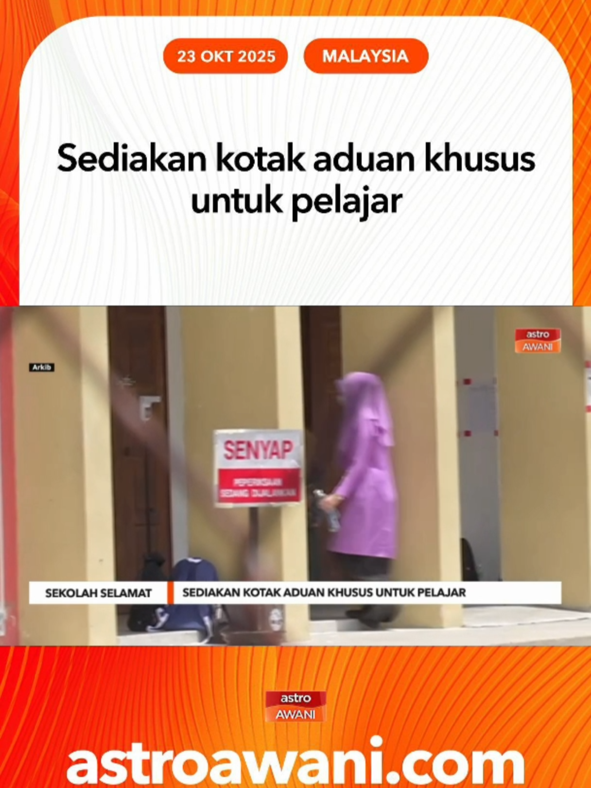 Kementerian Pendidikan digesa menambahbaik SOP keselamatan sekolah dan mewujudkan kotak aduan khas untuk murid. NGO dan aktivis muda seperti Manisha Pasricha Sushil Kumar mahu ruang selamat untuk murid bersuara tentang isu keselamatan dan kebajikan. #AWANInews