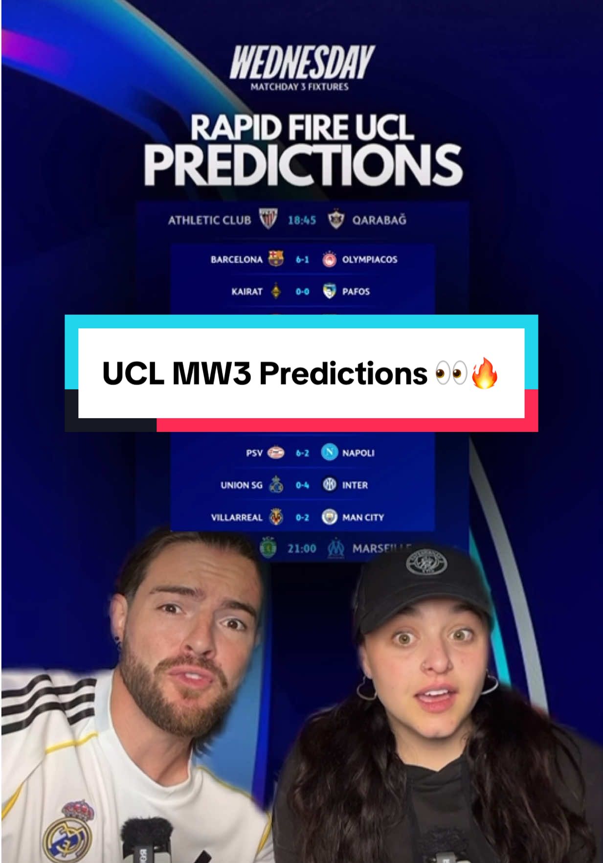 UCL MW3 Wednesday game predictions! 👀🔥 Yes, we know we did terribly last night but that’s not going to stop us 😂 Drop your predictions below!  #ucl #uefachampionsleague #footballcouple #gamepredictions #sportsontiktok 