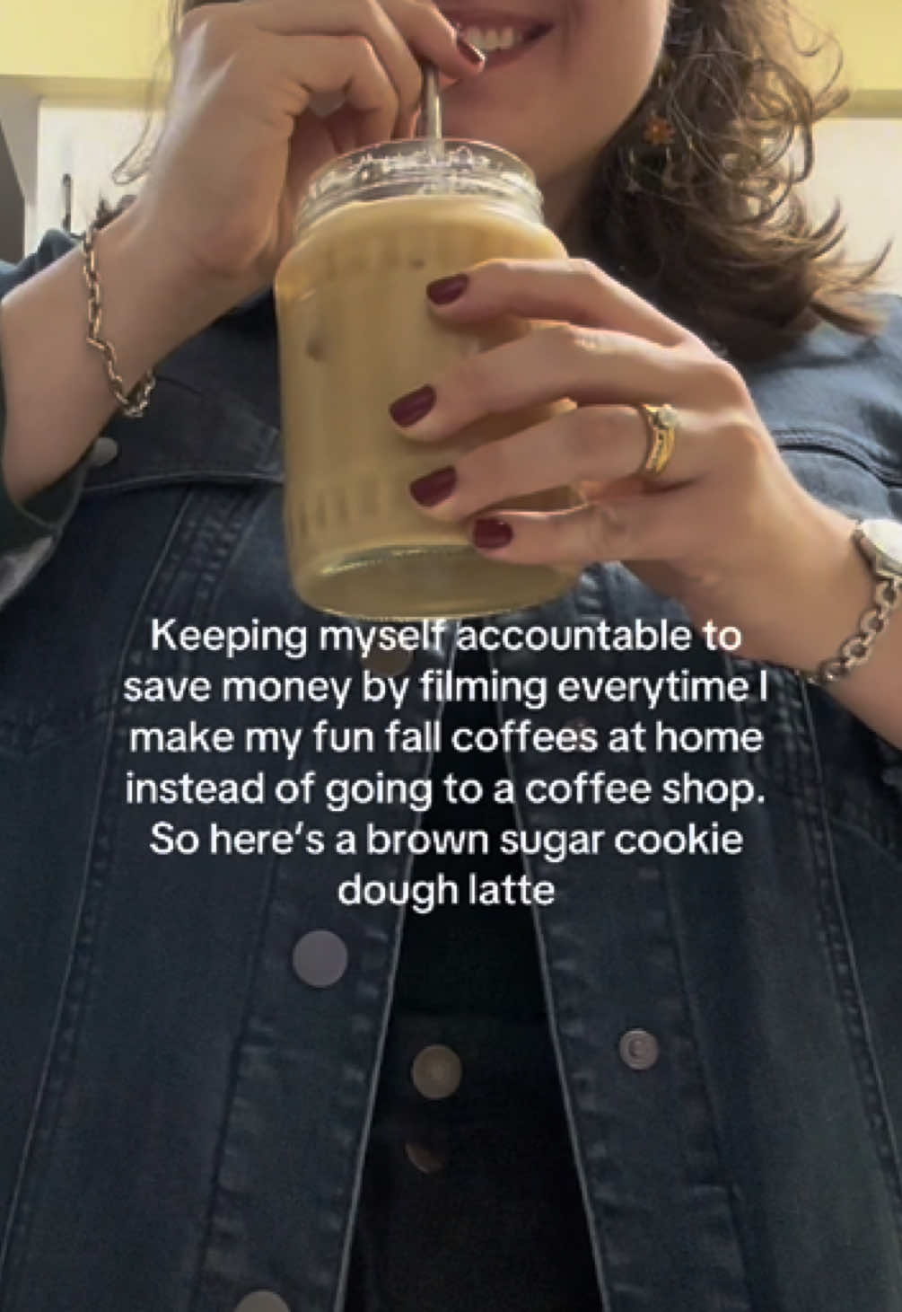 Trying to be festive and budget friendly this fall ☕️🍪🤎  #coffeeathome #cookiedoughlatte #budget #budgetfriendly #coffeetok @lovemysilk @Universal Standard @cardiologycoffee @Starbucks 