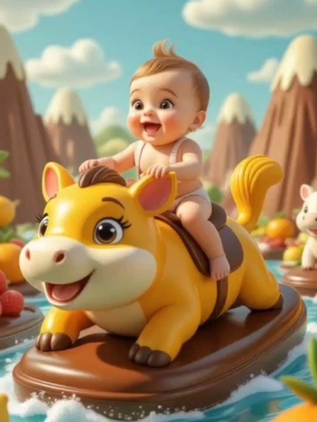 Cute Animated Baby Riding a Fruit-Themed Animal | Adorable Nursery Rhyme#CuteBaby #BabyRidingAnimals #CuteAnimals #BabyElephant #BabyGoat #BabyLlama #Adorable #BabyVideo #FunnyBaby #AIArt #KidsVideo #Giggles #Heartwarming #Shorts #ViralVideo
