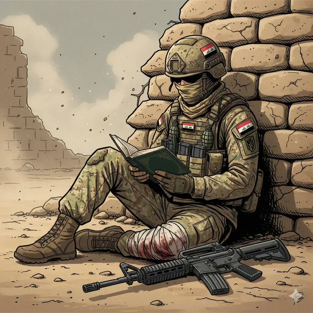 لا يوجد اجمل من سماع ايات من القرآن الكريم حتى في اصعب الضروف  #قران_كريم #فرقة_ذهبية #رسم_صورة_للجيش_العراقي #جيش #عراق 