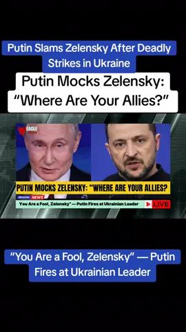 After deadly Russian drone and missile strikes killed six in Ukrainian cities, Vladimir Putin delivers a scathing speech mocking Zelensky. He questions the Ukrainian president’s leadership, ridicules his missing allies, and warns that weakness invites dire consequences#PutinSpeech #Zelensky #UkraineConflict #RussiaStrikes #WorldNews 