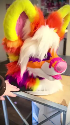 Another premade head finished for anthro northwest 😁 she will be $2500 for a mini partial. She also has magnets on her muzzle and has some spiked piercings that are still getting glued and a decora core embrodiered bandaid this weekend!#fursuit #fursuitmaker #fursuitforsale #furryfandom #fursuiter 