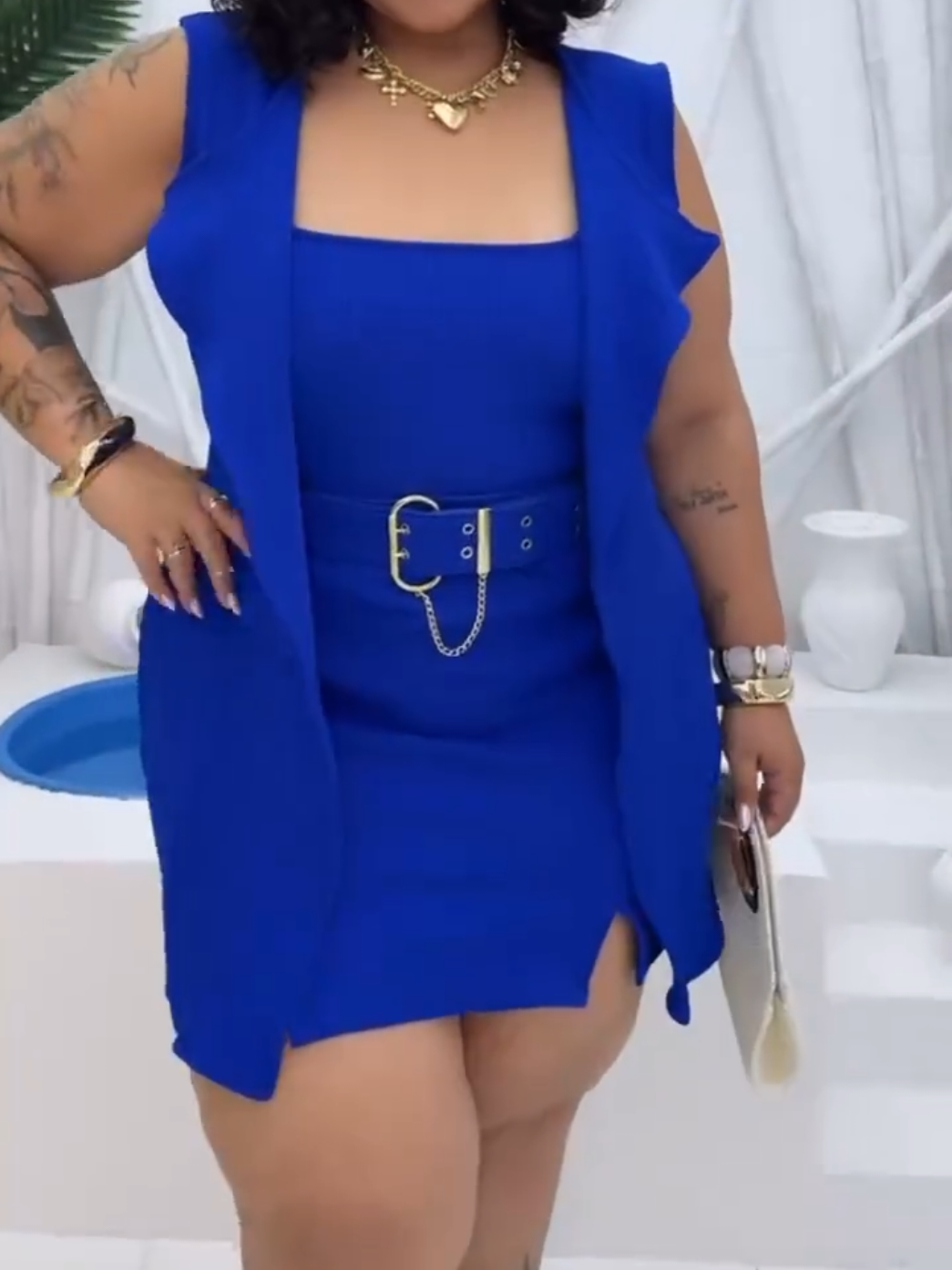 Conjunto Ana Max Colete + Short Saia com Cinto Plus Size #creatorsearchinsights #foryou #shopee #modafeminina #roupas 