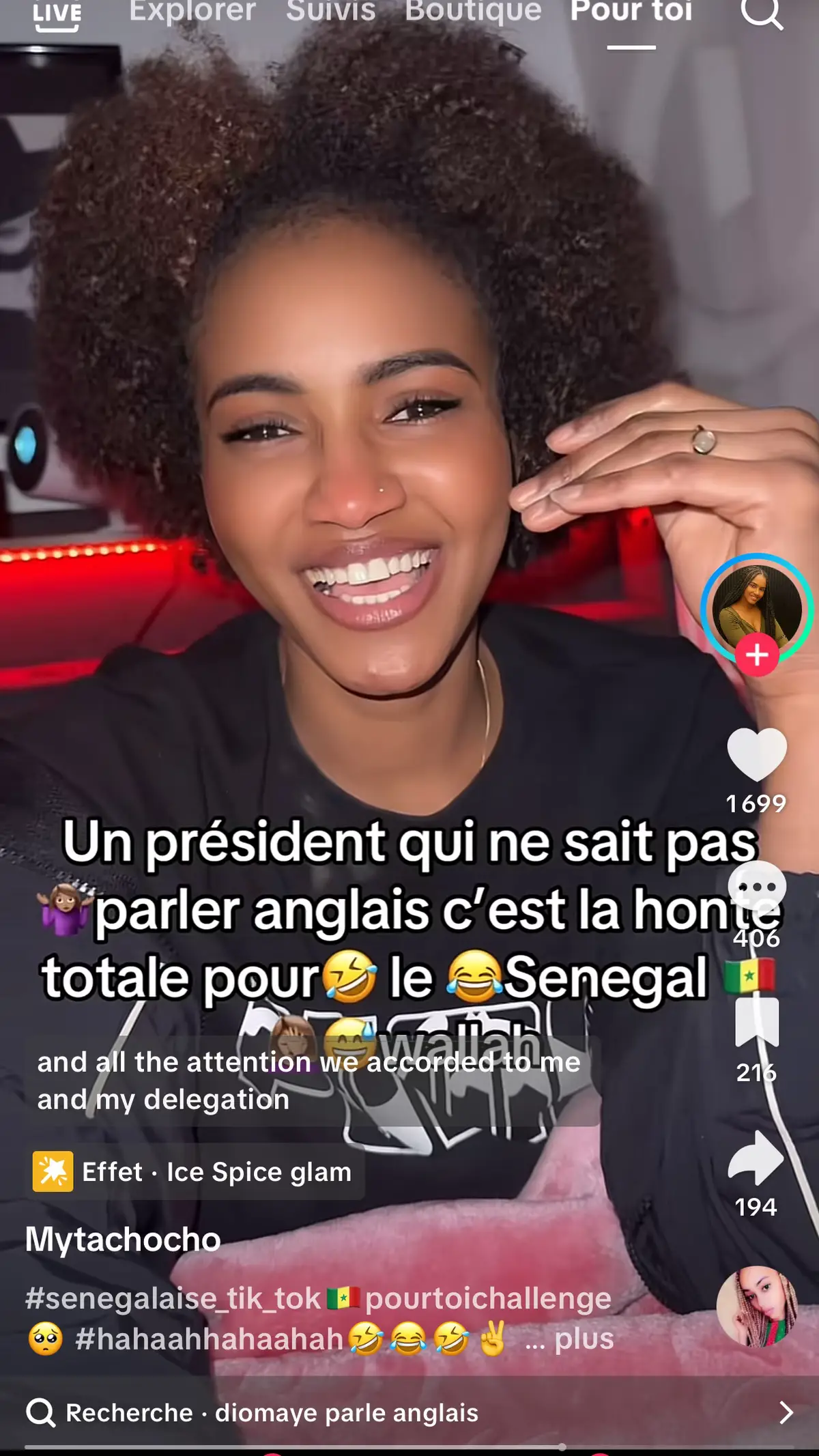 L’anglais a-t-il déjà développé un peuple par lui-même ? Non. Ce qui développe un pays, c’est la vision, le travail, l’unité, et la valorisation de sa propre culture. Parler la langue d’autrui n’est pas une obligation, c’est un outil, pas une identité. On peut diriger, bâtir, inspirer et réussir sans avoir besoin d’imiter qui que ce soit. Le véritable complexe, c’est de penser qu’il faut parler anglais pour être crédible ou respectable. Le Sénégal, comme beaucoup d’autres pays, a ses langues, ses codes, son intelligence propre. On ne devrait pas avoir honte de ce que nous sommes, mais plutôt honte de mépriser nos propres racines pour paraître « civilisés » aux yeux des autres. Ce qui est drôle ici, ce n’est pas le président. C’est la mentalité de ceux qui rient de lui sans se rendre compte qu’ils rient d’eux-mêmes, de leur propre identité, de leur propre héritage. @Mytachocho 