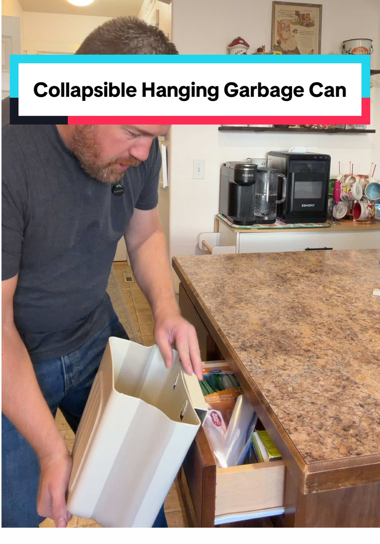 I might end up hanging one of these hanging collapsible garbage cans under EVERY counter surface in the house! #garbagecan #KitchenHacks #kitchenhack #garbage #tiktokshopcreatorpicks 