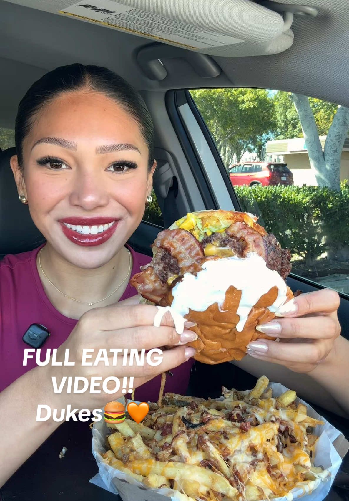 DUKES FULL EATING VIDEO!!🍔🧡 CANT BELIEVE WERE ABOUT TO HIT 100k on my second account. @More Keila🩷 THANK YOU SO MUCH😭❤️❤️#dukes#burger#giantburger#burgermukbang#baconcheesefries#mukbang#mukbangeatingshow#mukbangfoodasmr#eatingshow#eatwithme#foodvideo#foodasmr#bigbites#asmrsounds#asmreating#asmrvideo 