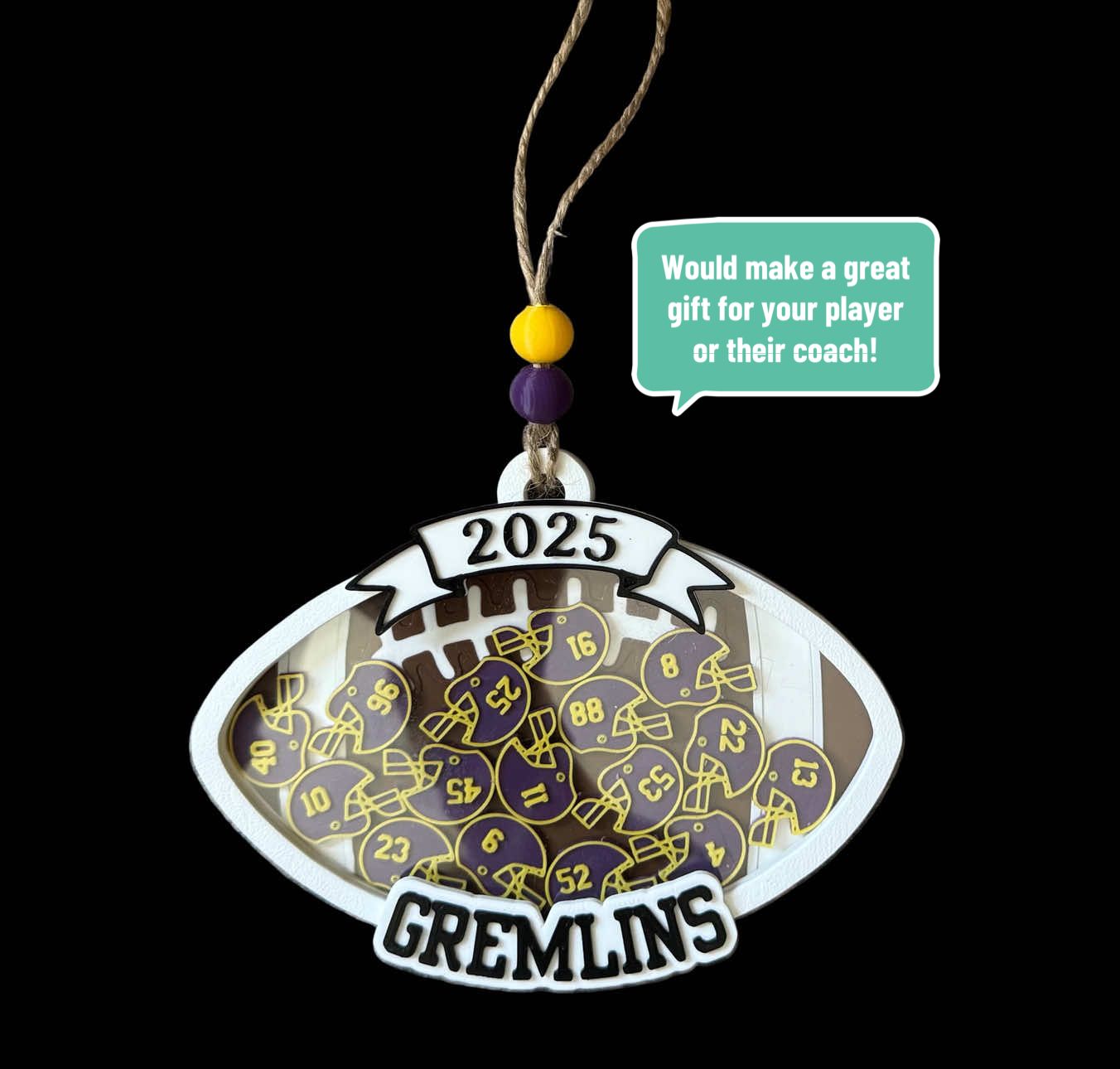 Find us on Facebook: LAM Creations #shakerornament #customshakerornament #football #footballteam #footballteamornament 