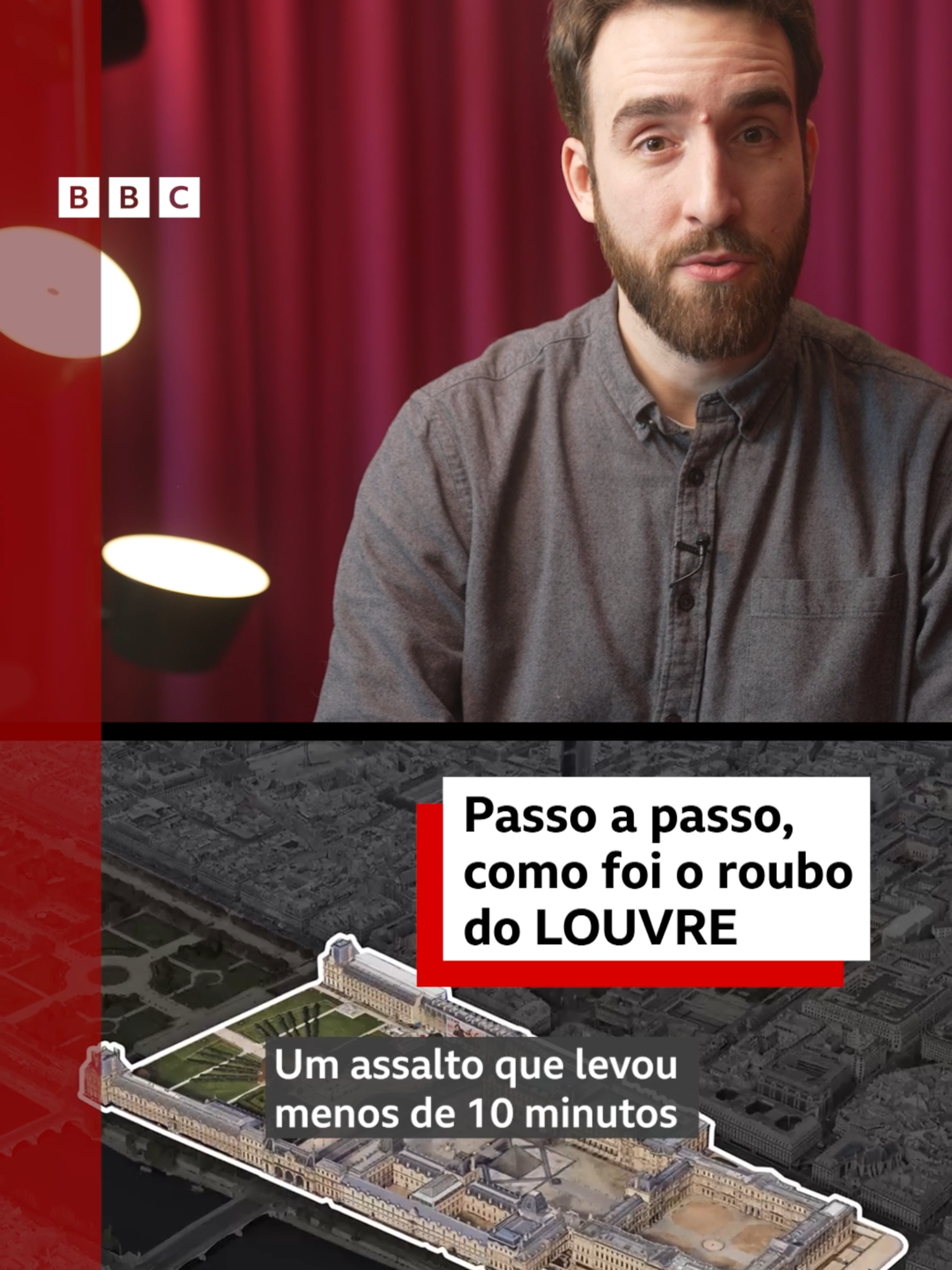 https://www.bbc.com/portuguese/articles/cvgkmgelvljo O passo a passo do roubo ao Louvre 💎👀 Em plena luz do dia em Paris, na manhã de domingo (19/10), os visitantes começavam a se aglomerar pelos corredores do Museu do Louvre quando uma quadrilha de criminosos invadiu o local. Em apenas oito minutos, eles estariam fugindo a toda velocidade pelo coração da capital francesa com alguns dos tesouros mais valiosos do país. O repórter André Biernath explica como aconteceu um dos roubos mais chocantes da história recente da França. Confira. Leia também a reportagem em texto. Link na bio! #BBCNewsBrasil #louvre #paris #roubo #crimesreais