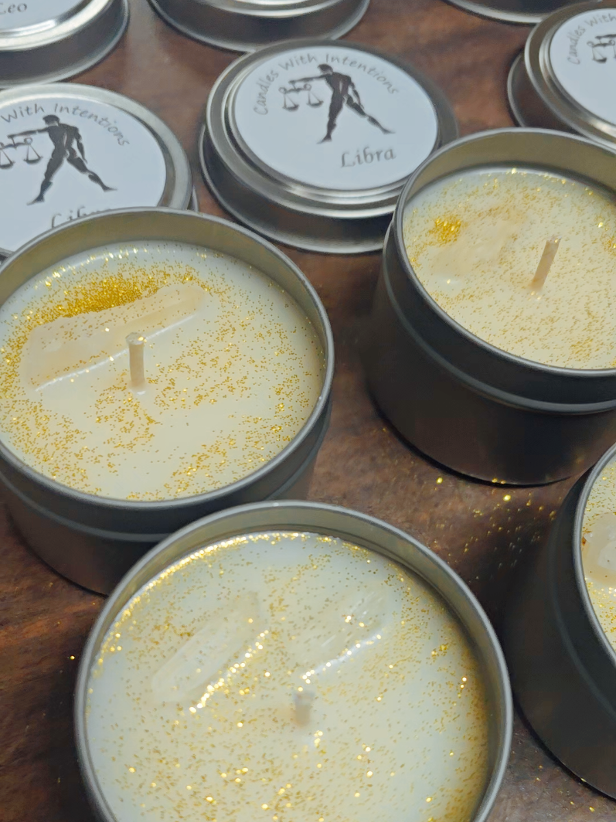 The stars know your name  ✨ Each Zodiac Tin Candle holds the essence of your sign, topped with Clear Quartz to amplify your energy. Shop now https://candleswintentions.etsy.com www.candleswithintentions.com  #ZodiacCandles #MysticVibes #WitchyBusiness #ClearQuartzEnergy #AstrologyMood