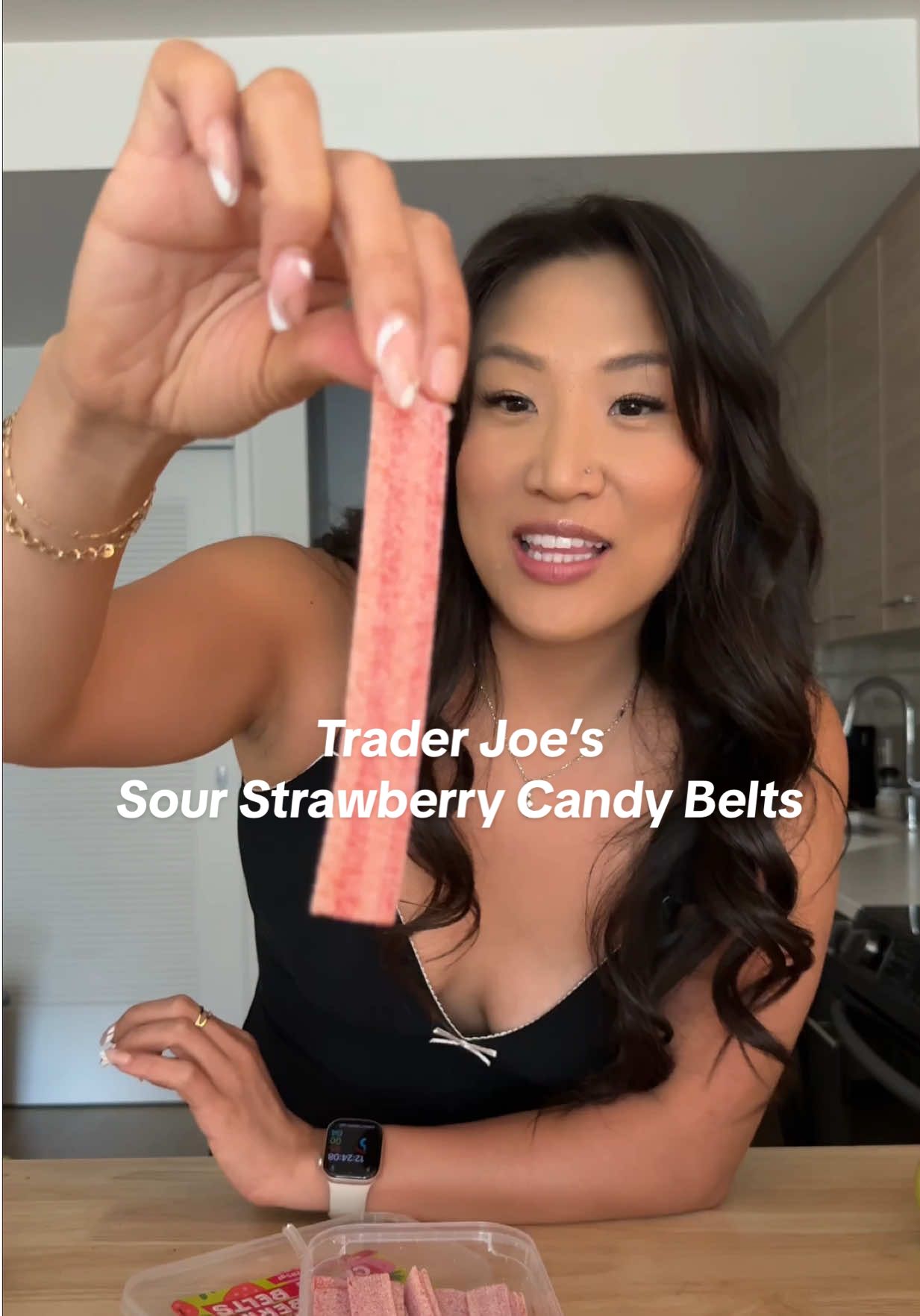 Trader Joe’s  Sour Strawberry Candy Belts | $3.49 I still really like them but I will always wonder if there is actually a difference as the original batch. If you have had them let me know, do they taste different #traderjoes #sourcandy #sourbelts #candy #candysalad