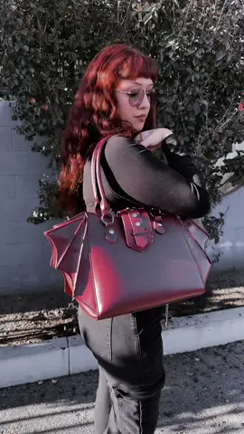 casual corporate goth outfit inspo 💻🦇 bat wing tote bag in burgundy available only at Wicked Misfit! #fyp #corporategoth #bags #totebag #outfitinspo 