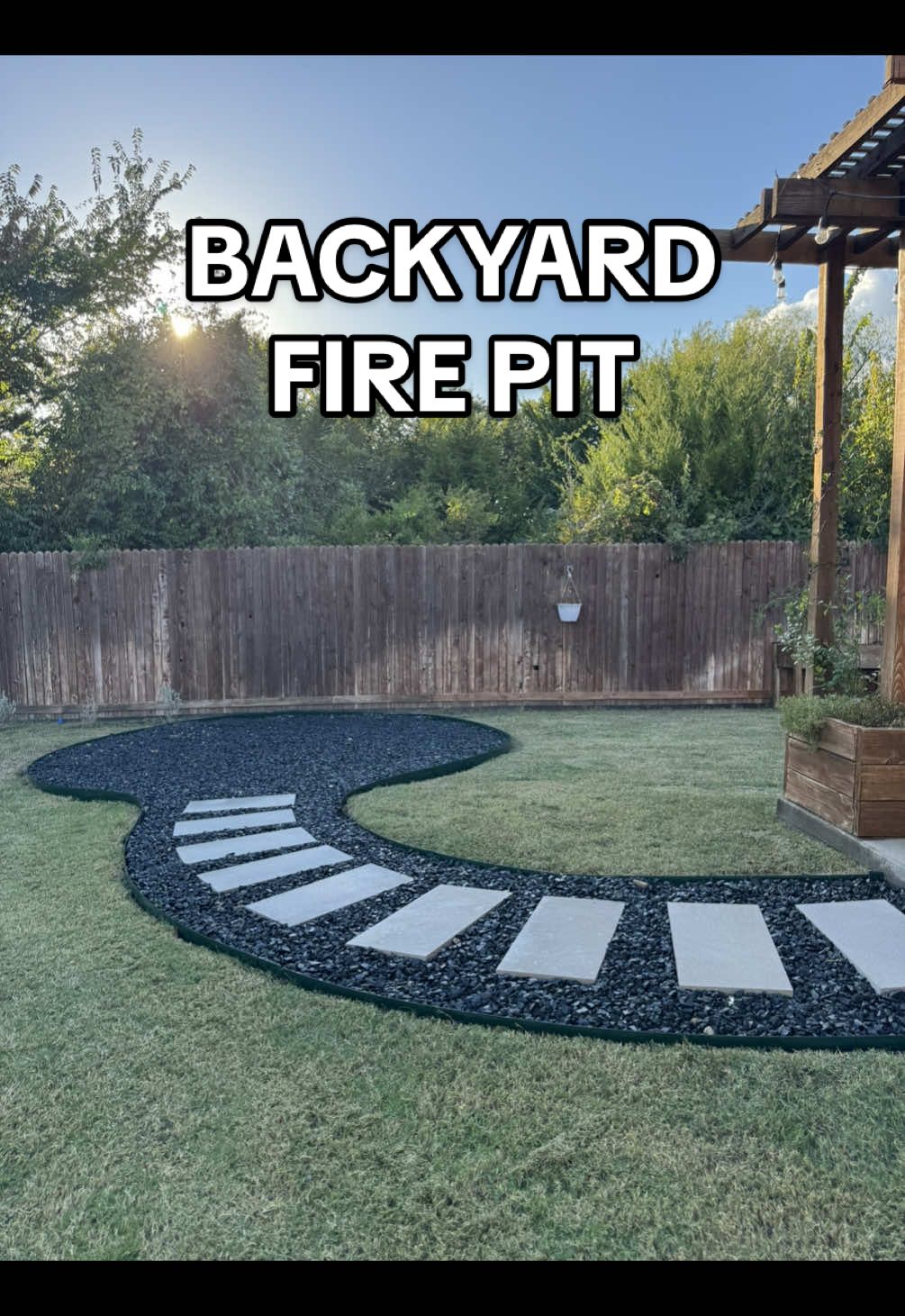 DIY Backyard Fire Pit - the easiest and most practical upgrade you need to make to your backyard this year🔥🪵 Step 1) Layout fire pit to your size of choice. I went with a round 12’ diameter circle. Step 2) Remove grass where fire pit going to be installed. I highly recommend renting a tiller from @The Home Depot this will make your life a lot less stressful! Step 3) Install metal edging. This provides your fire pit with a crisp border and separates the grass from the walkway/fire area. Step 4) Install weed barrier. This prevents weeds and grass from growing. Step 5) Install and compact rock/dirt mix. This will provide your stepping stones and fire pit with a solid foundation and mitigate any settling. Step 6) Install paver sand. I purchased @Pavestone bags from Home Depot and evenly spread those throughout the area. Step 7) Install stepping stones. Step 8) Install black gravel rock. I used 1/2” rock which is perfect for a formed walkway. Step 9) Enjoy dinner and brisk evening with your family🍂🍁 #firepit #outdoorcooking #grilling #fallvibes #backyardtransformation 