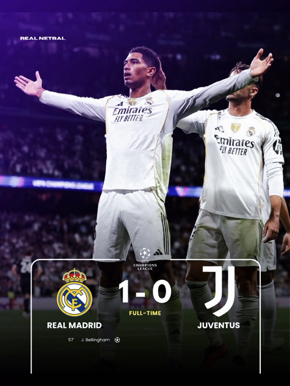 FT Madrid raih 3 poin menang tipis 1-0 atas Juve🔥 akhirnya Bellingham cetak gol, gol ini gol pertamanya di musim ini #uefa #uefachampionsleague #ligachampions #ucl #realmadrid #madrid #juventus #juve #realmadridvsjuventus #madridvsjuventus #judebellingham #bellingham #micheledigregorio #gregorio #fypシ #fyp 