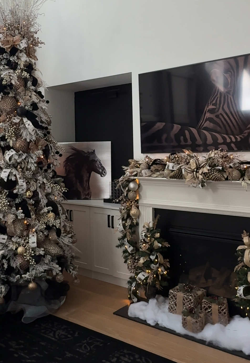 my mom and her best friend wanted to decorate my house for the holidays. It’s still incomplete but how did they do so far??? #christmasdecor #treedecorating #blackchristmas 