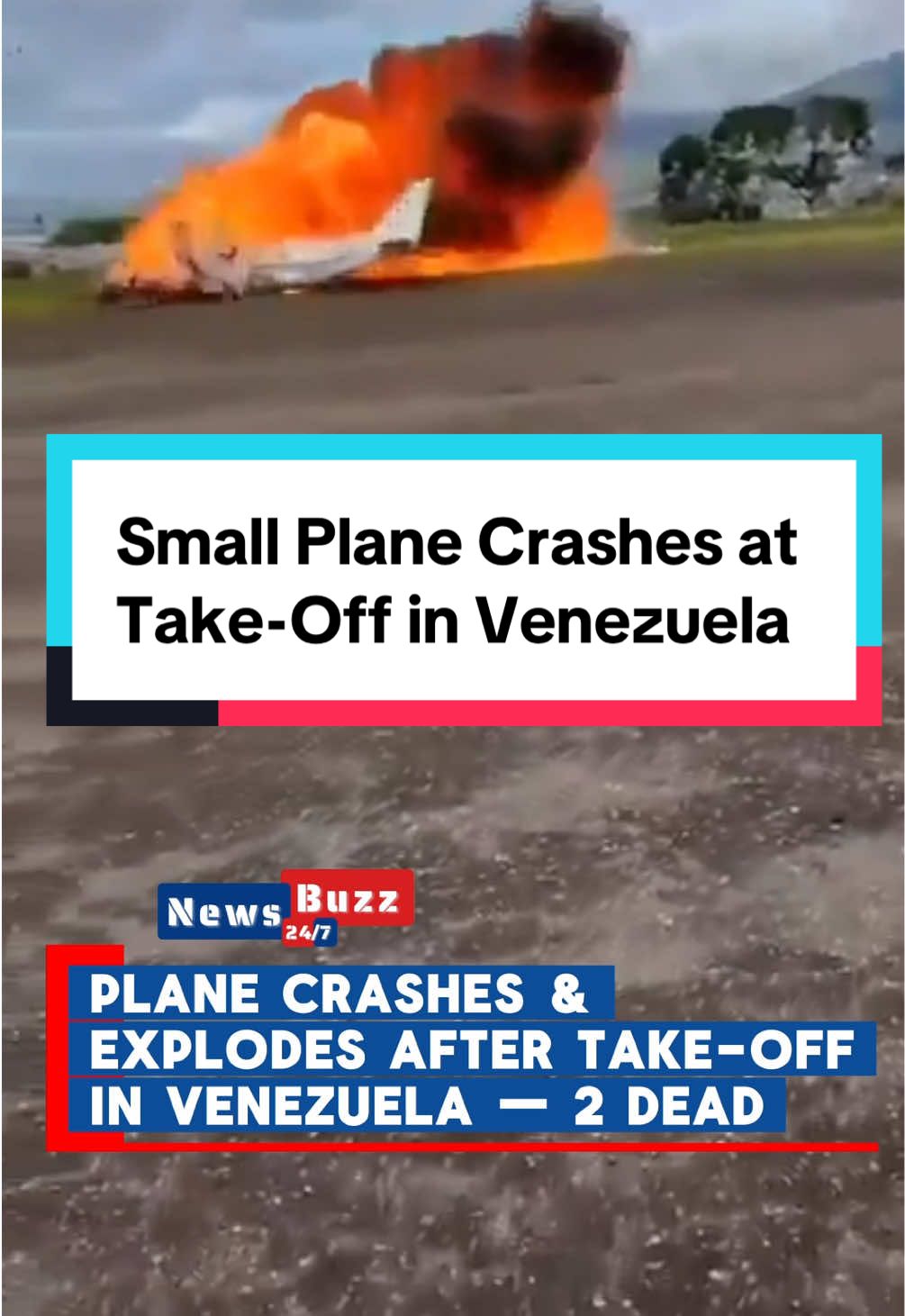 📍Paramillo Airport, Táchira state, Venezuela 🇻🇪 A tragic plane crash at Paramillo Airport in western Venezuela has claimed the lives of two people after a small Cheyenne aircraft burst into flames during take-off. The aircraft veered sharply to the left due to a reported tyre explosion, collapsed onto one wing, tumbled and exploded, according to local media. Officials are working to identify the victims and investigate the cause of the crash. The plane was reportedly used for government logistics. #Venezuela #PlaneCrash #BreakingNews #AviationAccident #NewsBuzz247
