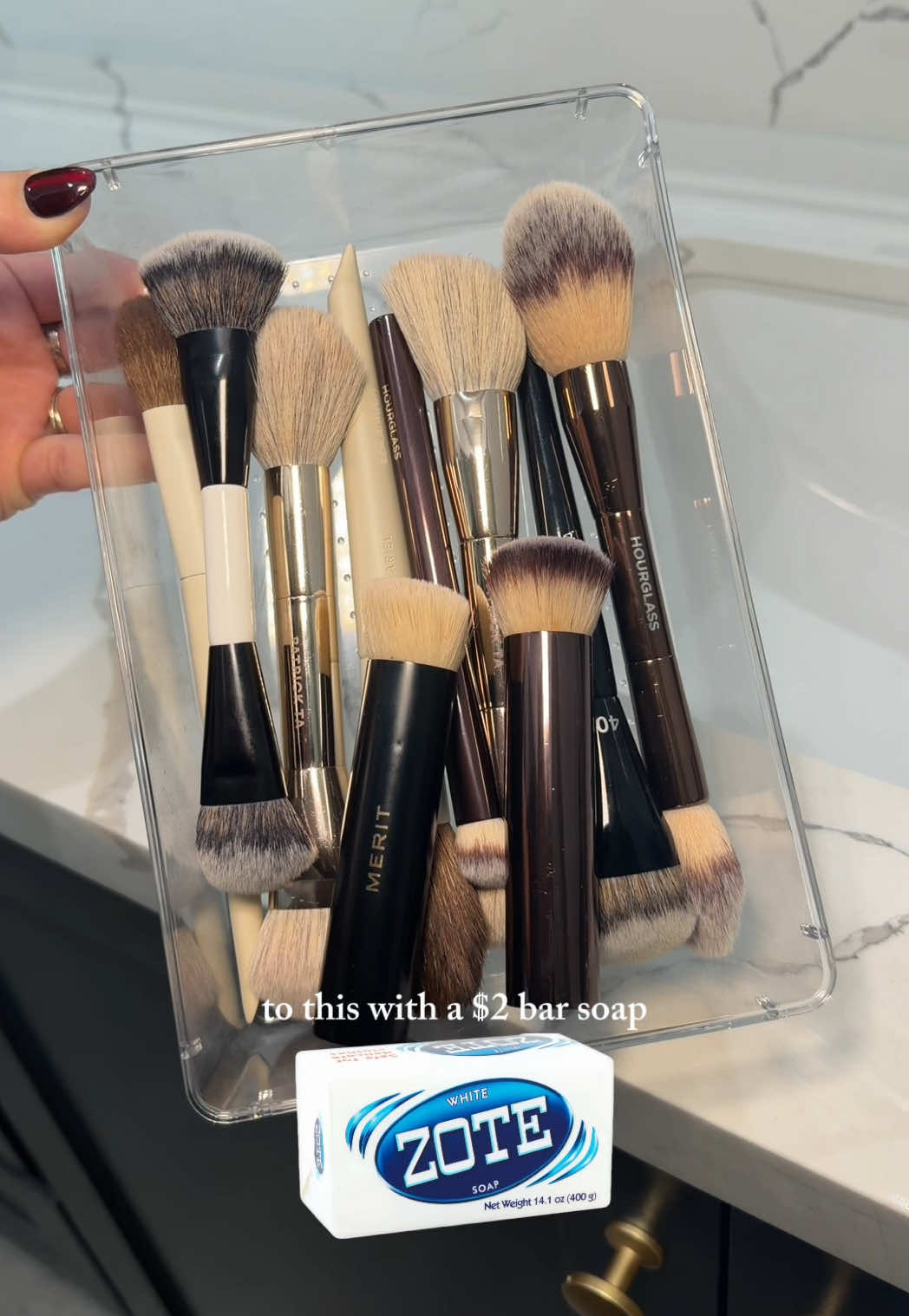 The $2 bar soap that works wonders (I cut 1/4s to wash my brushes) ✨🧼🫧 #jabonzote #makeupbrushes #CleanTok #makeuphacks #foryoupage 