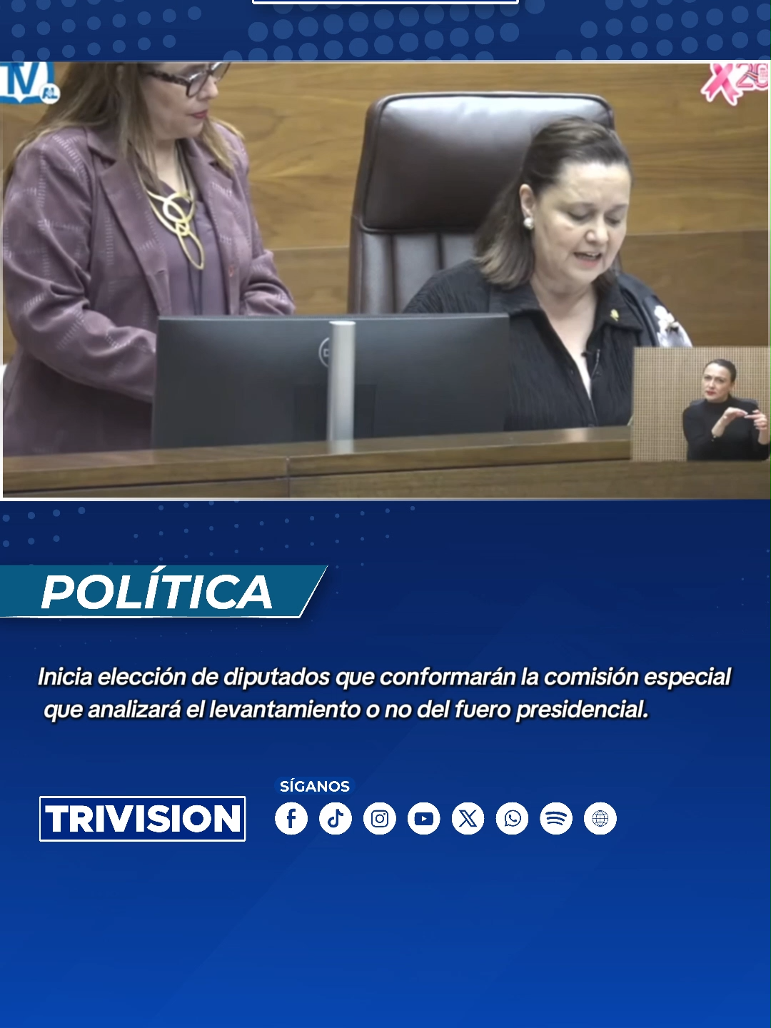 🔴 #NoticiasTrivisión | Cuatro diputados fueron propuestos para conformar la comisión especial que estudiará el eventual levantamiento de la inmunidad presidencial. Los nombres planteados son: Alejandra Larios del Partido Liberación Nacional (PLN), Daniel Vargas del Partido Progreso Social Democrático (PPSD), Rocío Alfaro del Frente Amplio y Leslye Bojorges del Partido Unidad Social Cristiana (PUSC).