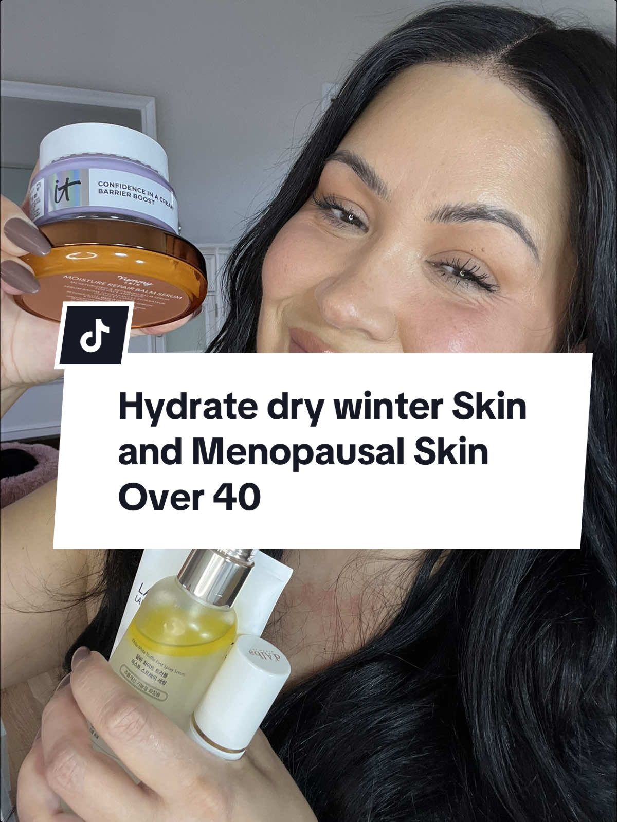 How to hydrate dry winter skin AND  dry menopausal skin. #menapause #dryskin #over40skincare #realskin #over40makeup @IT Cosmetics @DALBA @Bubble Skincare @LaRochePosayUS 