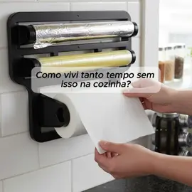 Suporte porta papel toalha triplo organizador de rolos para cozinha filme plastico aluminio. #papeltoalha #cozinha #aluminio #organizador #filme 