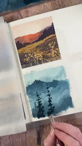 Some misty gouache mountains for the next mini painting 💫  This months tutorial over on Patreon is very similar to this one! #gouache #sketchbookart #landscapeart #artistsupport 